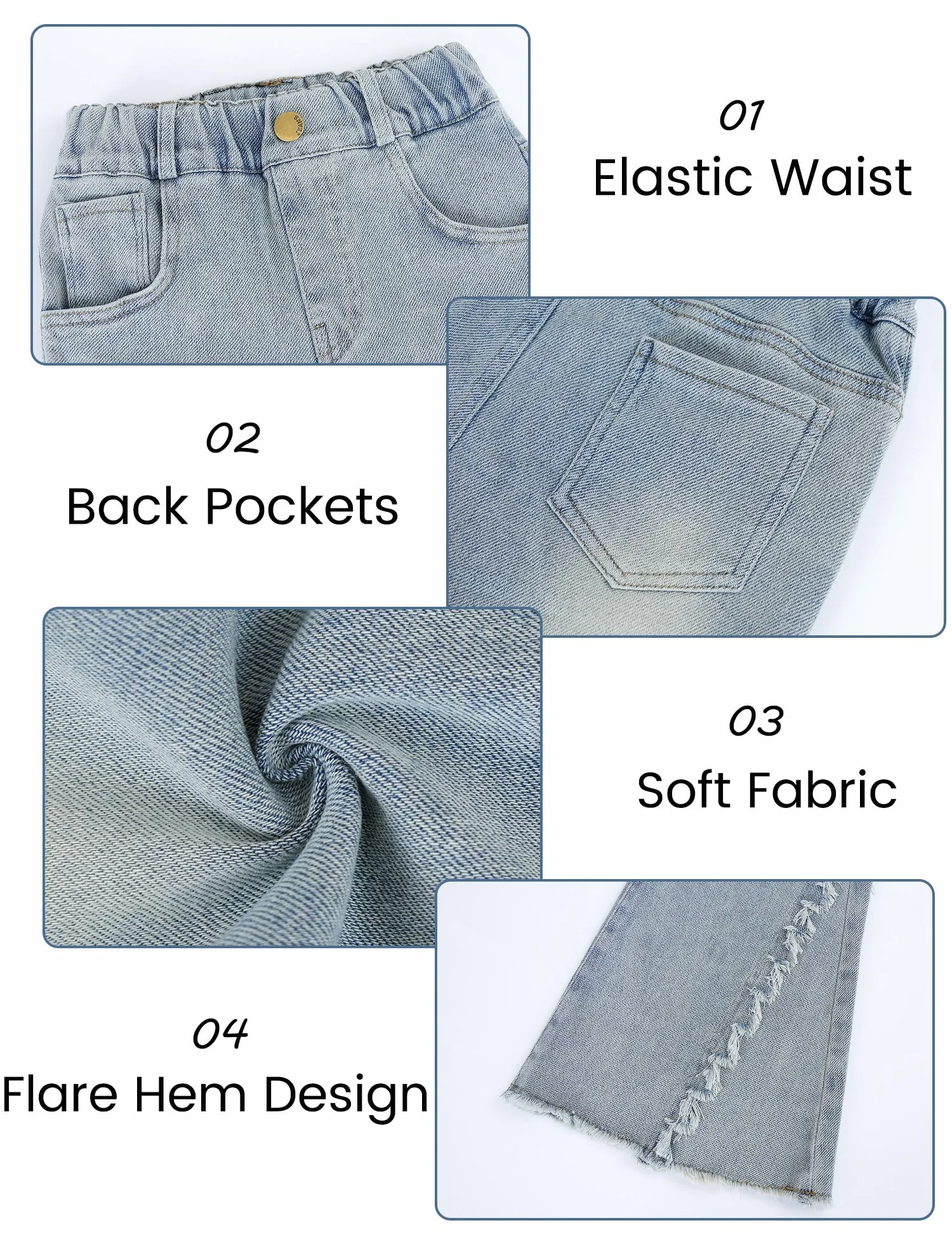 SEAUR Dżinsy dziewczęce, spodnie z wysokim stanem, slim fit, spodnie dżinsowe ze stretchu, spodnie z dzwoneczkami z gumowym ściągaczem, jedyne w swoim rodzaju stylowe dżinsy 120-170 = (EU 110-164)