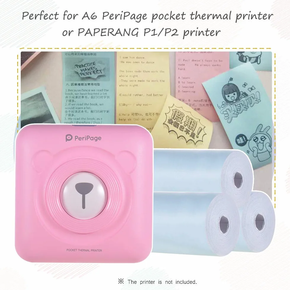 Bisofice Kolorowa rolka papieru termicznego, papier perypage 57 * 30 mm (2,17 * 1,18 cala) papier fotograficzny paragonowy przezroczysty druk na peryPage A6 kieszonkowa drukarka termiczna do drukarki fotograficznej P1/P2, 3 rolki
