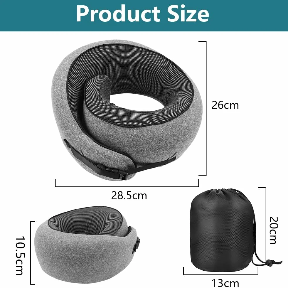 flintronic Poduszka podróżna, poduszka pod kark z pianki z pamięcią kształtu, wygodna i ergonomiczna poduszka z zatyczkami do uszu, maskami na oczy, torbą do przenoszenia, poduszka podtrzymująca głowę