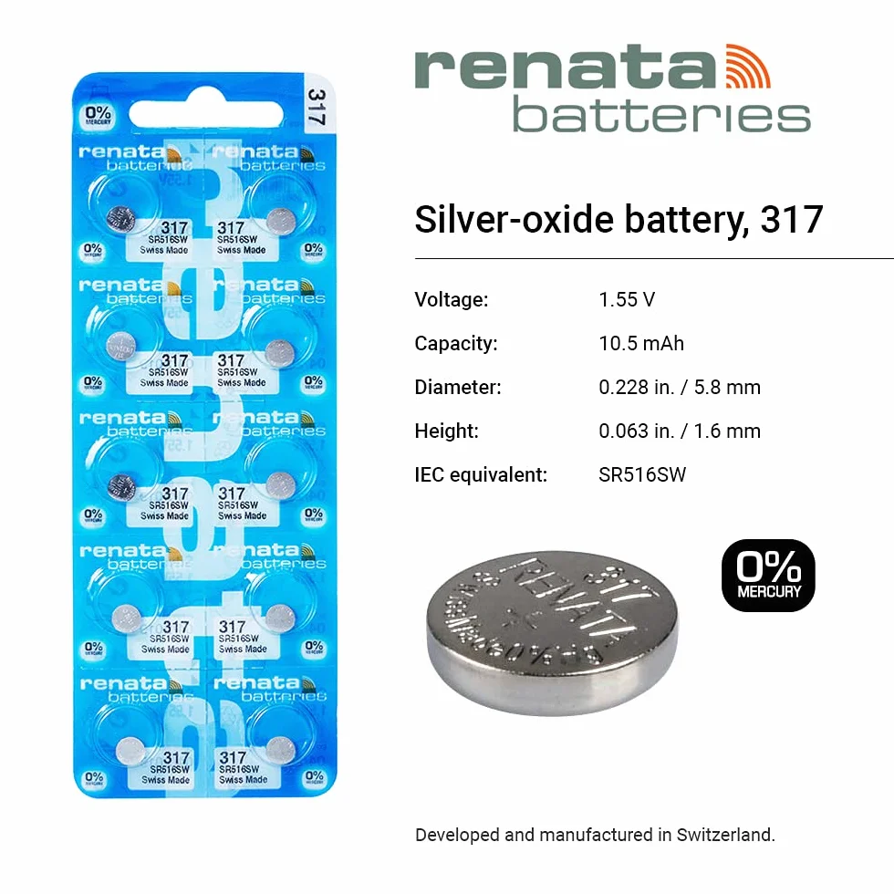 Renata Mercury Free Swiss Made Silver 1,55 V -SR516W-317 bateria
