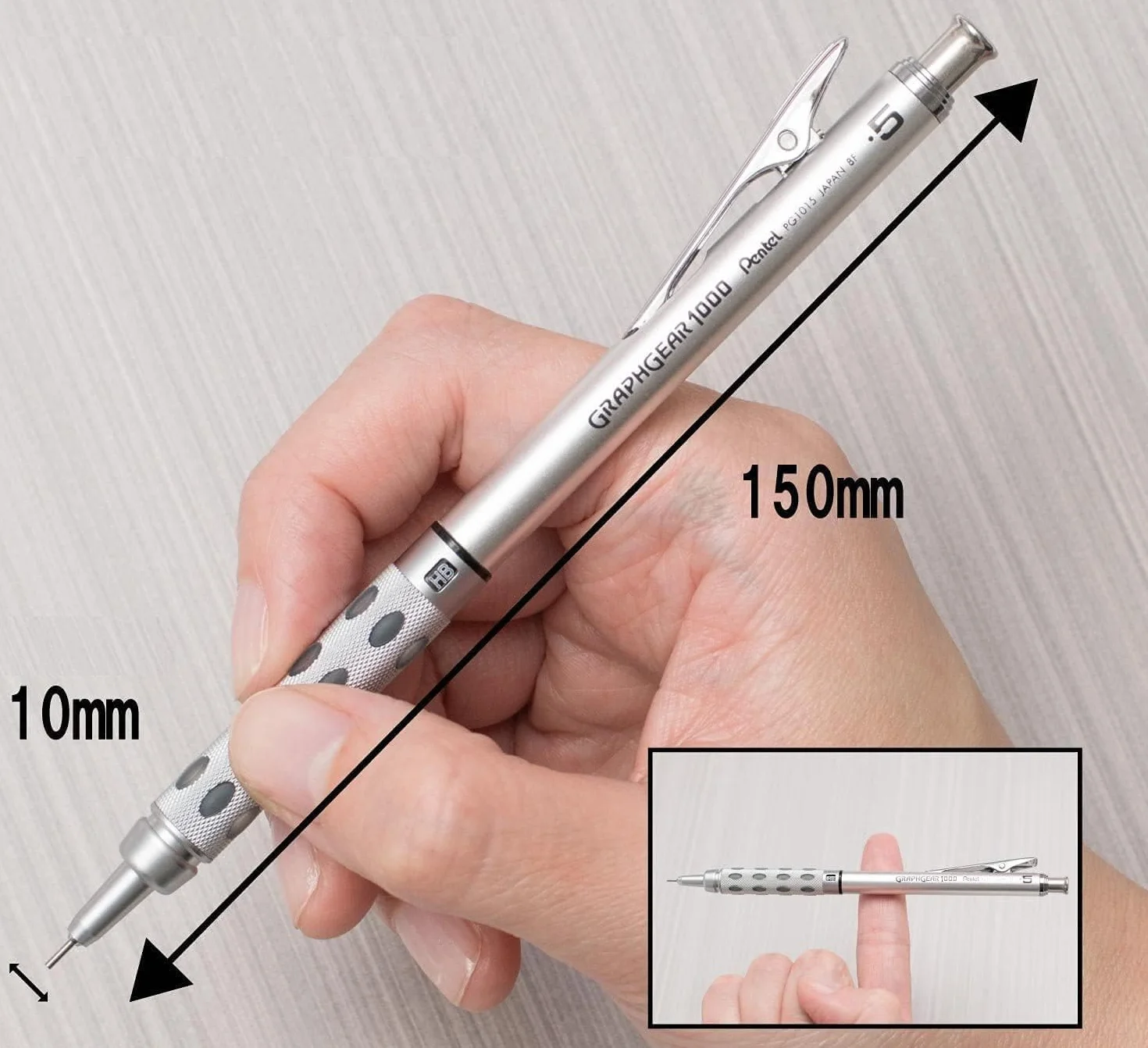 Pentel PG1017C PG1017-C GraphGear1000 ołówek automatyczny, grubość kreski 0,7 mm, obudowa ze stali nierdzewnej ze wskaźnikiem twardości, podwójna strefa chwytu, w pełni opuszczana prowadnica wkładu 4