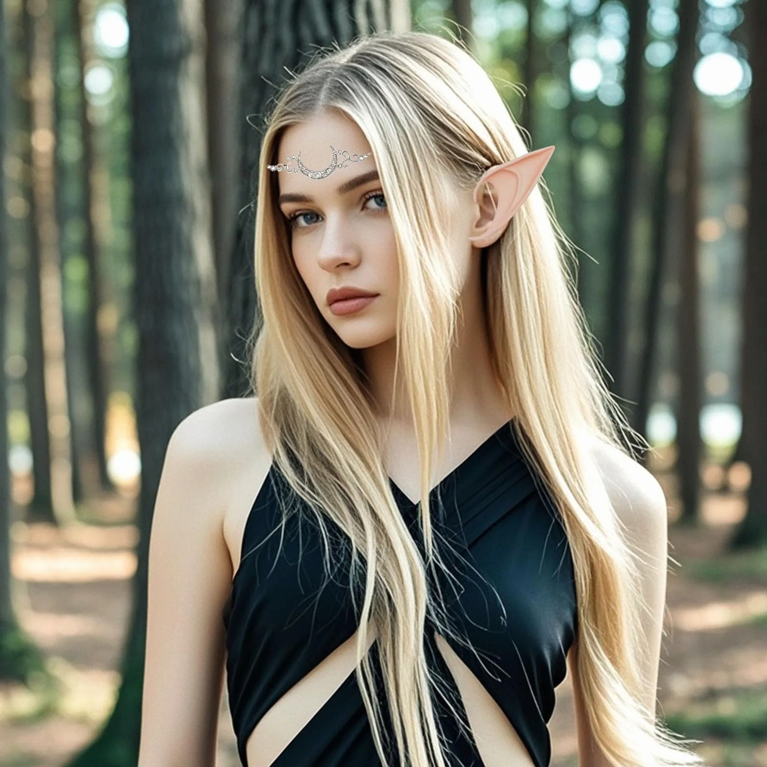 Zestaw elfi - diadema księżycowa, złote rękawiczki, vintage rękawiczki z koronką, uszy elfów, długie i krótkie uszy aniołków, do Cosplay, karnawału, Halloween