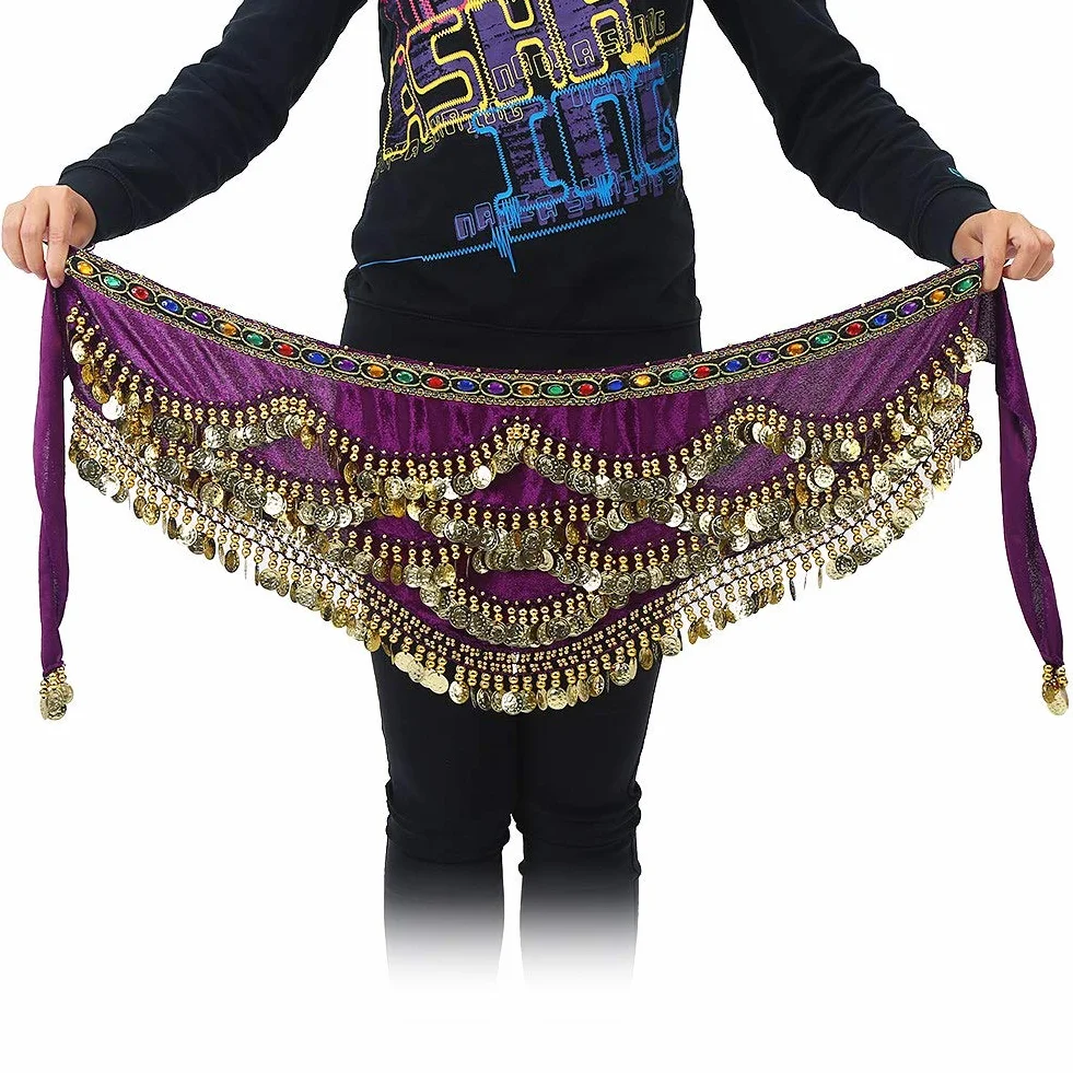 Chusta na Biodra do Tańca Brzucha, Oddychająca Chusta na talię do Tańca Brzucha Spódnica Typu Wrap Pas Biodrowy Bellydance ze sztuczną monetą
