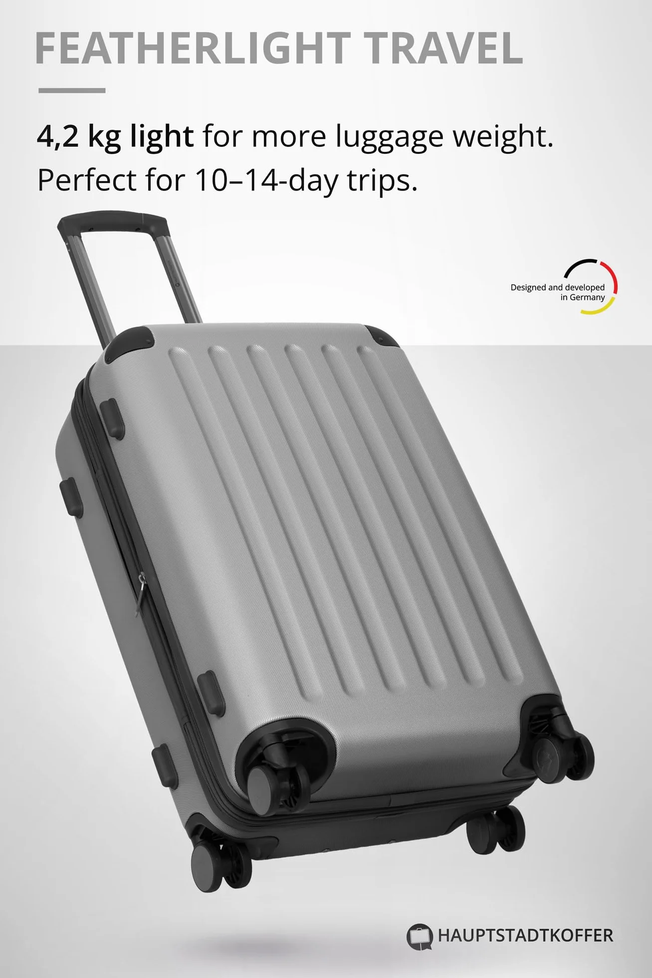 Hauptstadtkoffer Spree - średnia walizka twarda, TSA, 4 kółka, walizka, trolley, walizka na kółkach, walizka podróżna, poszerzana, 65 cm, 74 l, srebrny