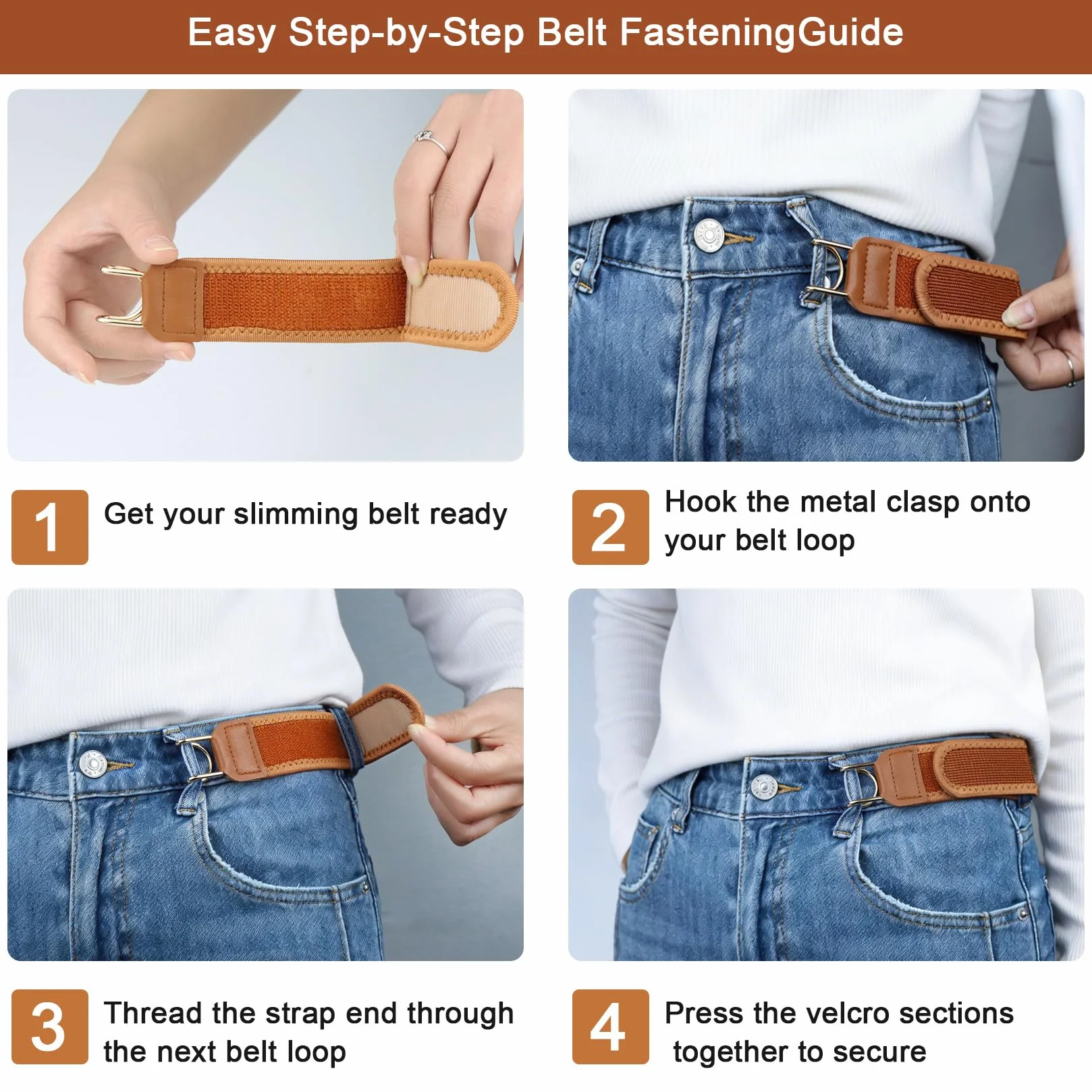 2 szt Paski Bez Klamry Damskie Męskie,Elastyczny Niewidoczny Pasek do Spodni,Regulowany Pasek z Haczykiem Metalowym,brązowy