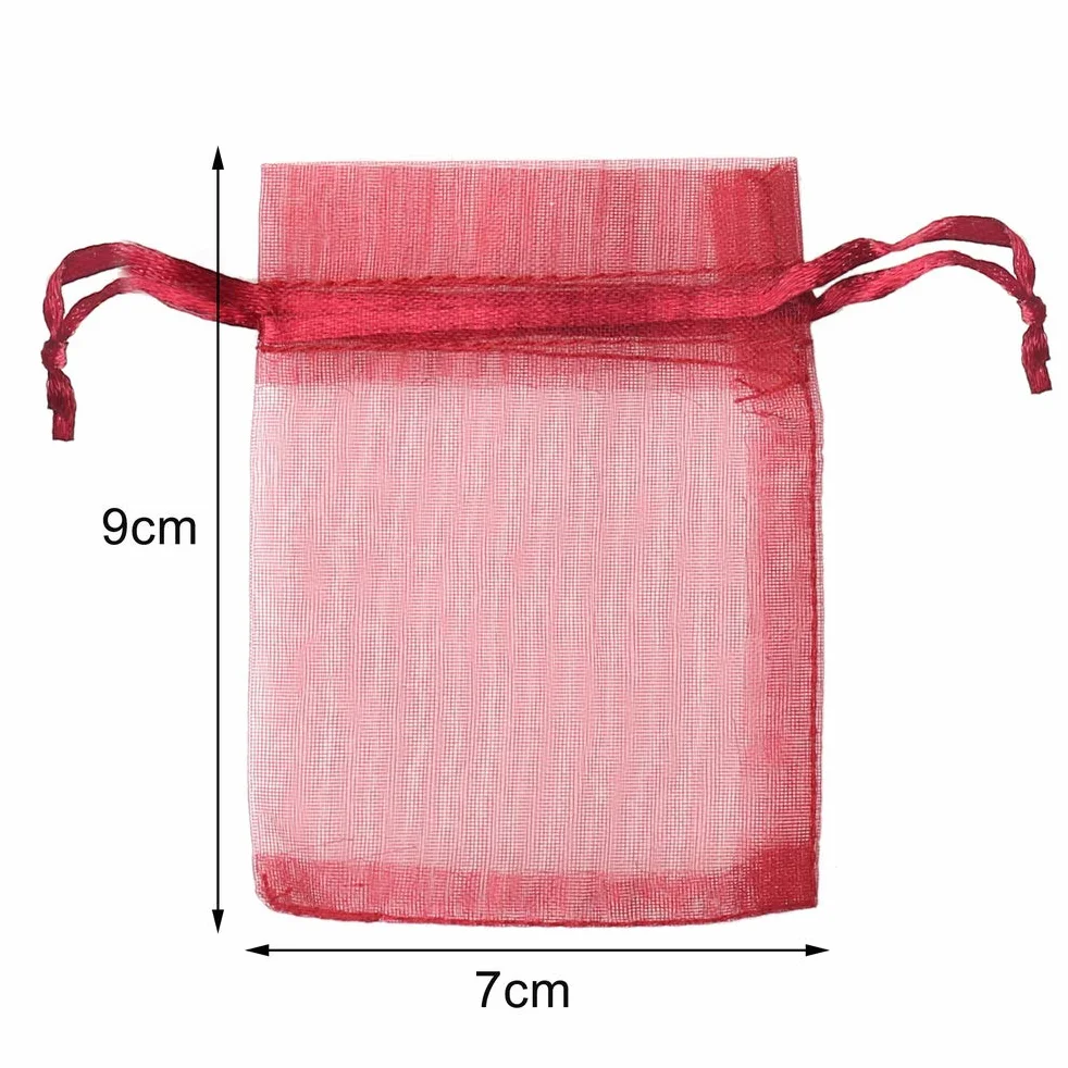 Woreczki z organzy 7 x 9 cm, 100 sztuk, kolorowe torebki na biżuterię ze sznurkiem do ściągania
