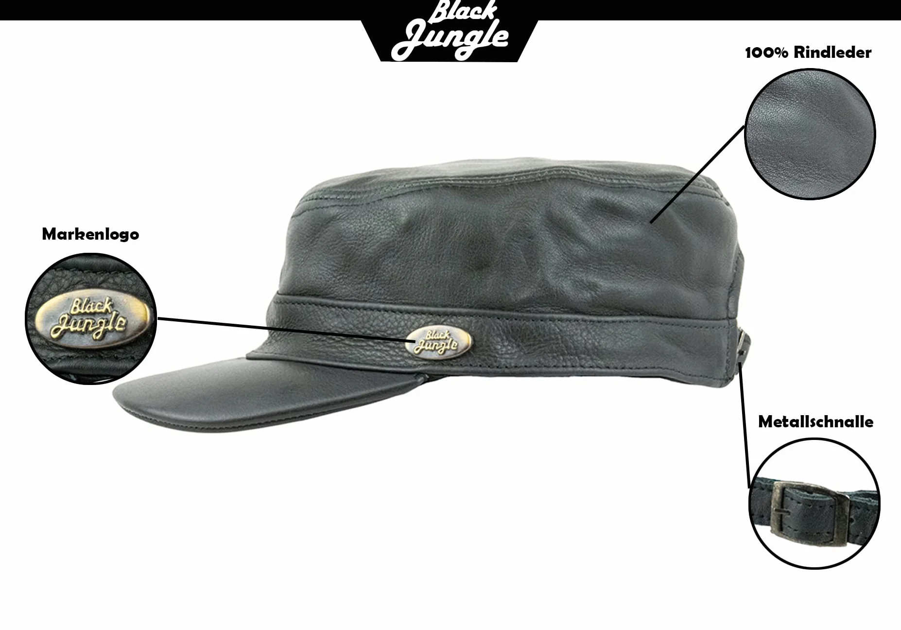 Black Jungle Castro Army Cap skórzana czapka wojskowa, czapka motocyklowa, rozmiar uniwersalny, czarny, jeden rozmiar