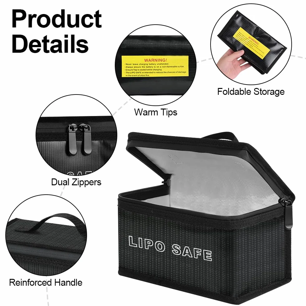 2 szt. Lipo Safe Bag Ognioodporna, 20 x 11 x 11 cm, torba ognioodporna, Lipo Battery Storage, organizer na ważne dokumenty, do przechowywania i ładowania, przeciwpożarowa przeciwwybuchowa