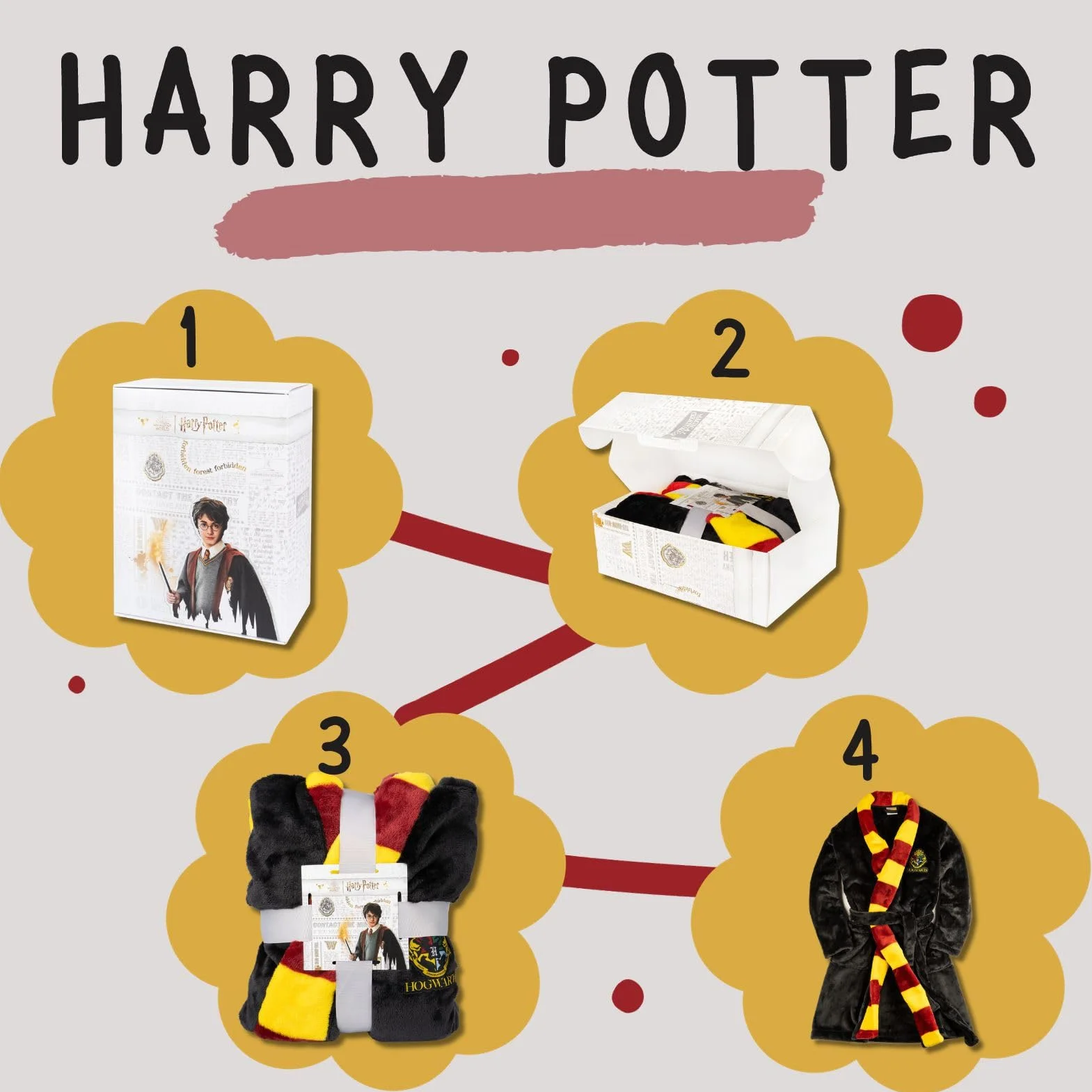 Wizarding World Harry Potter Szlafrok Dziecięcy Gryffindor Hogwart Dla Chłopca Dziewczynki 3 Rozmiary
