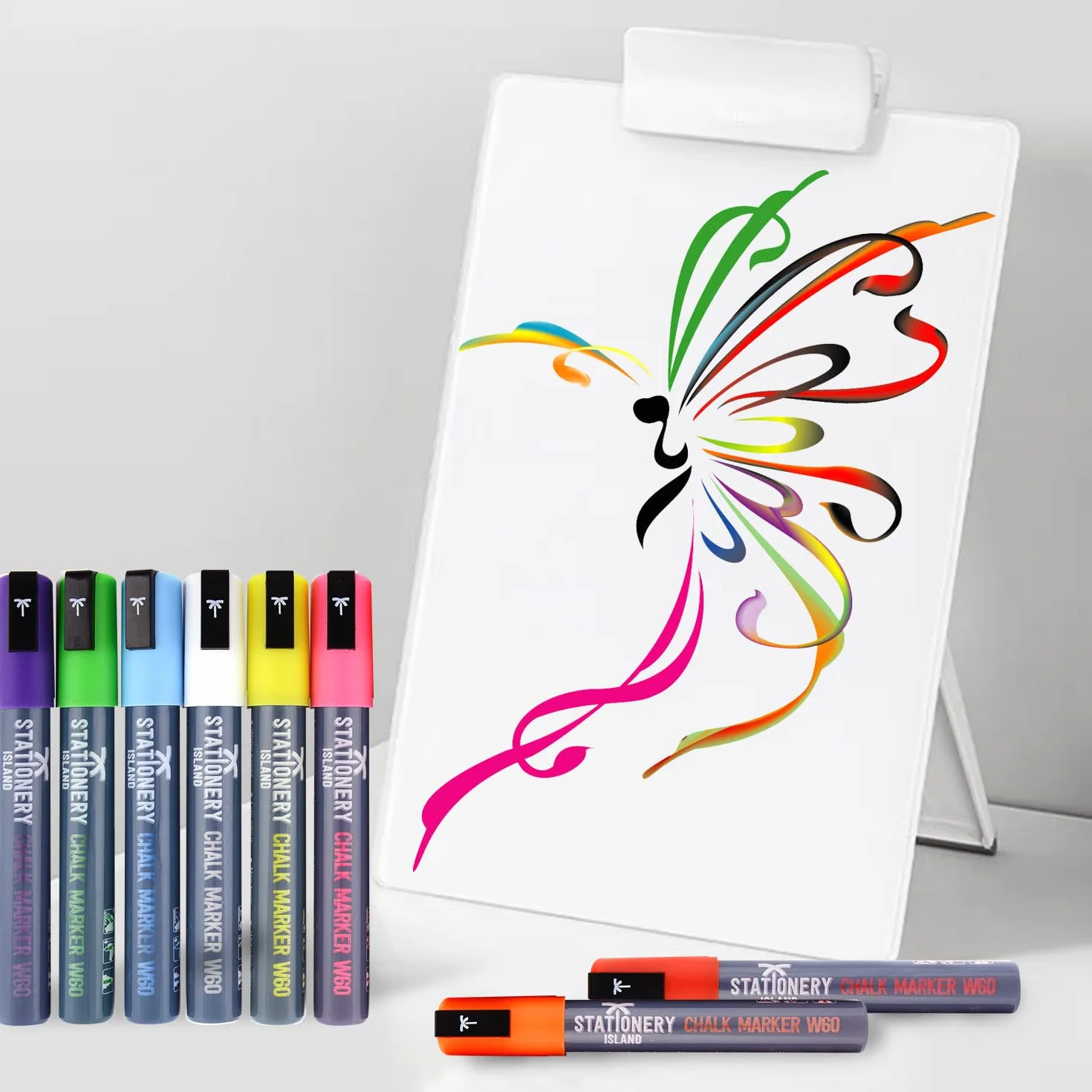Stationery Island W60 neonowe kolory Długopis kredowy - 6 mm - opakowanie 8 sztuk markery kredowe - mokre wycieranie pisaki kredowe, Wysoka jakość długopisów kredowych, Długopisy kredowe