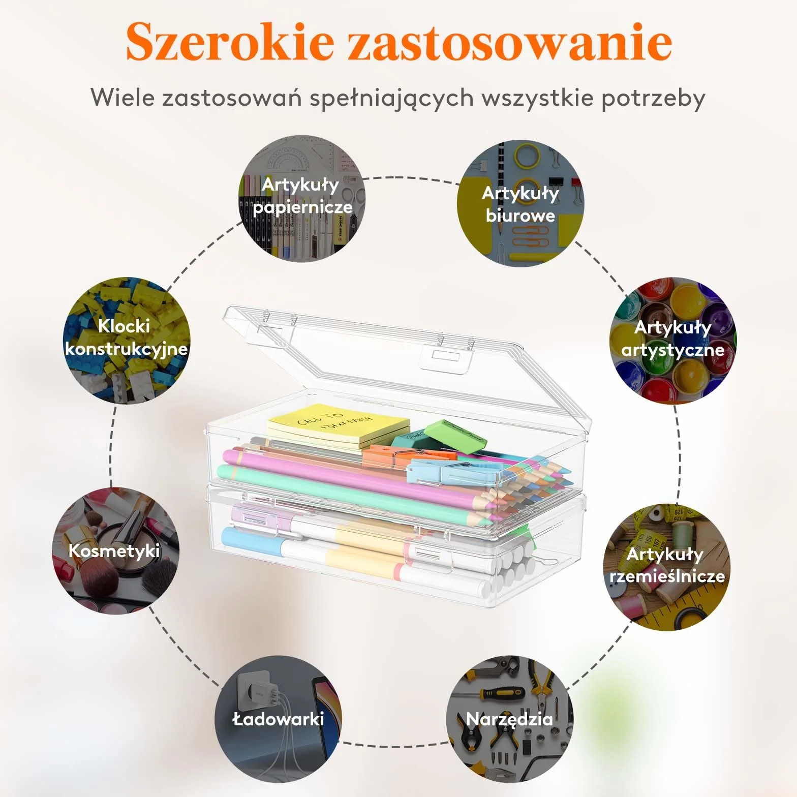 Lifewit Plastikowy piórnik z zatrzaskową pokrywką, twardy organizator do artykułów artystycznych, do klasy i biura, opakowanie 2 szt.