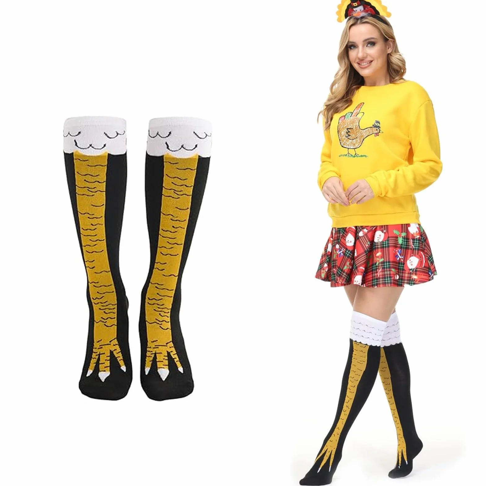 Yamobi Skarpety z kurczakiem, zabawne skarpety z kurczakiem, skarpety uciskowe dla kobiet, zabawne skarpety z kurczaka, długie skarpety na cosplay, imprezę, wielokolorowe, rozmiar L