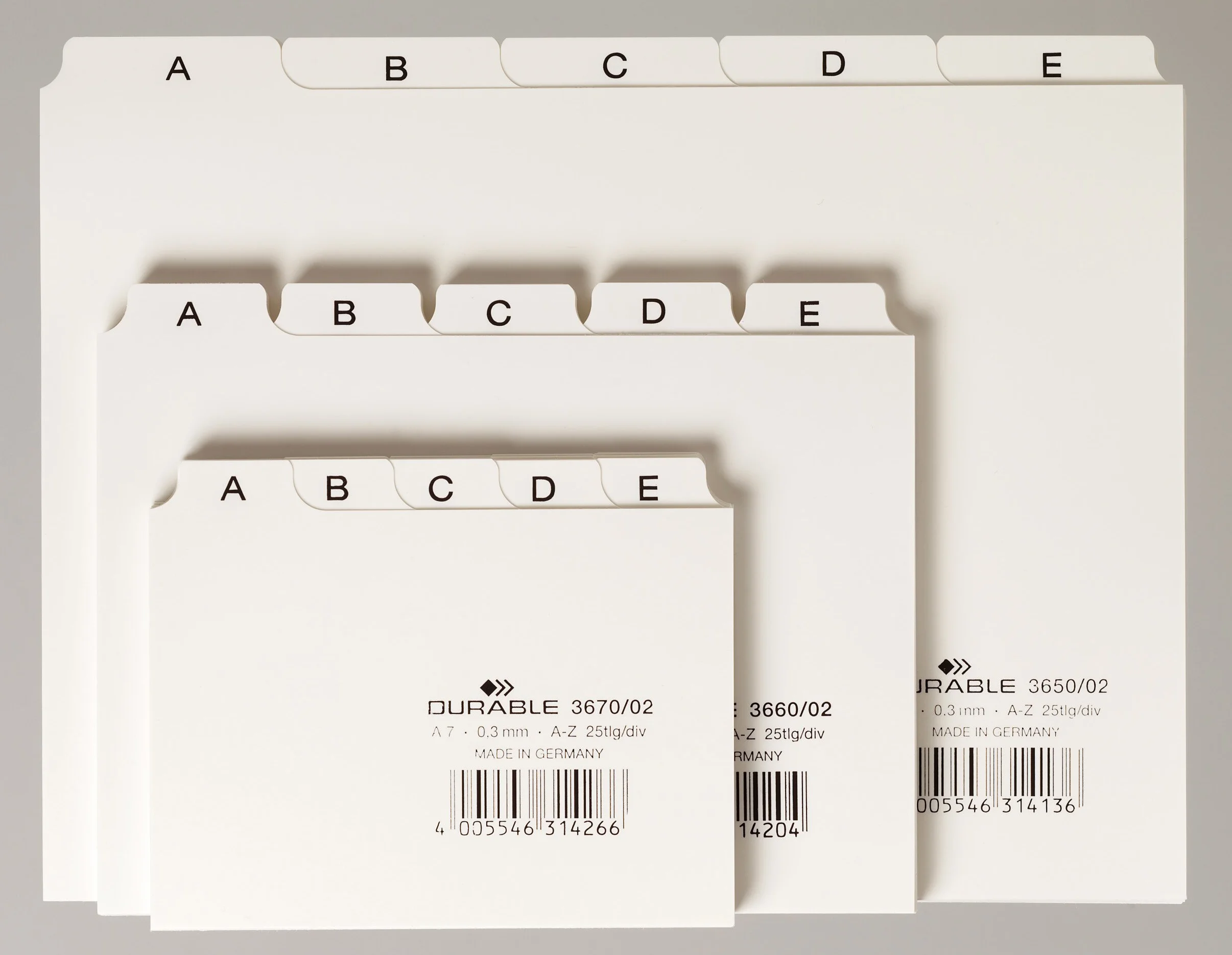 Durable 365002 Przekładki A - Z, poziome (A5), kolor biały.