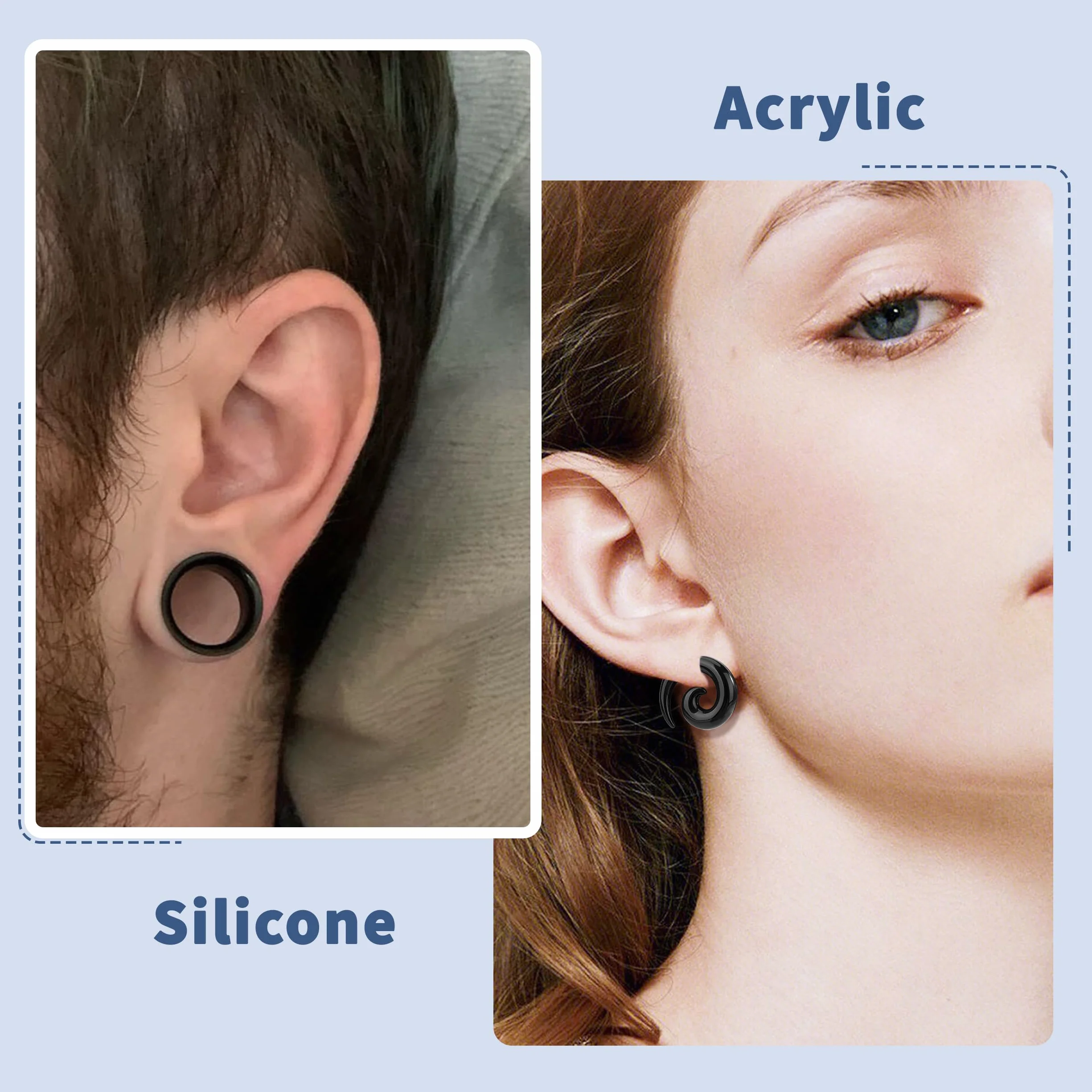 Ear Gauges zestaw silikonowych tuneli i rozpychaczy akrylowych do przekłuwania uszu, 36 sztuk, czarne