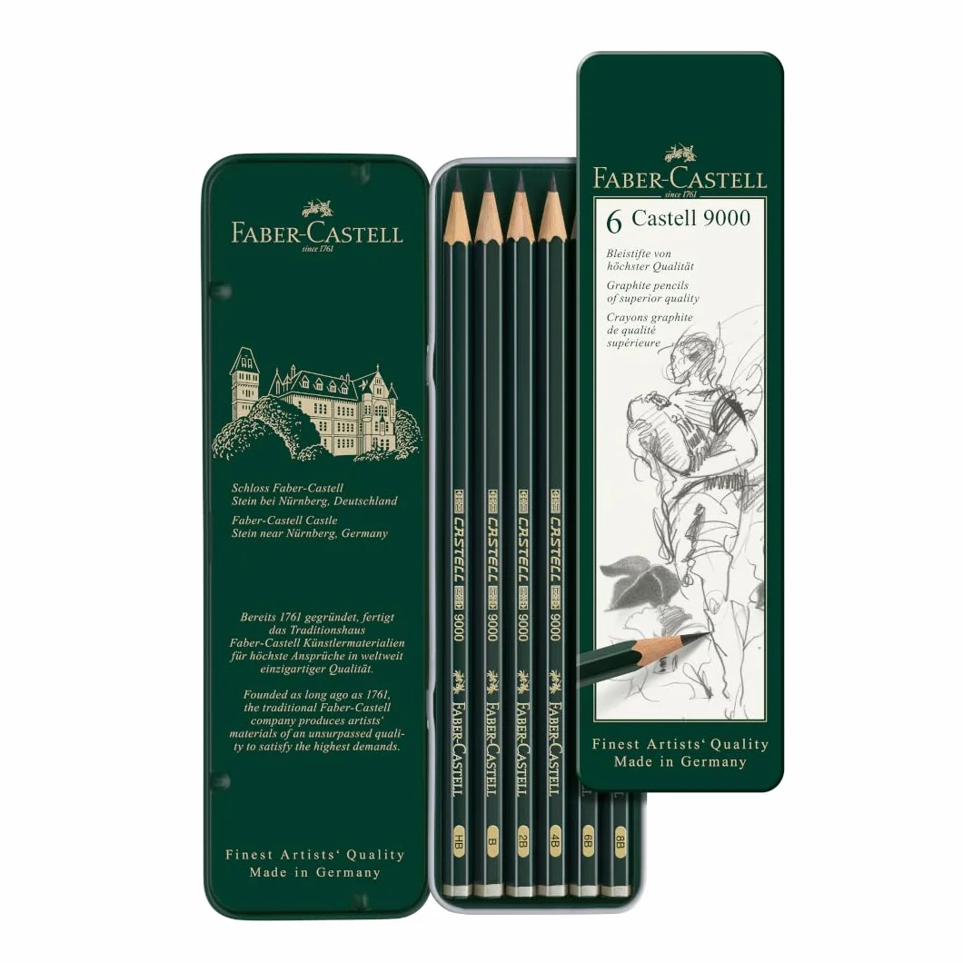 FABER-CASTELL 119063 – Ołówek Castell 9000, 6 ołówków rysunkowych, twardość HB, B, 2B, 4B, 6B i 8B