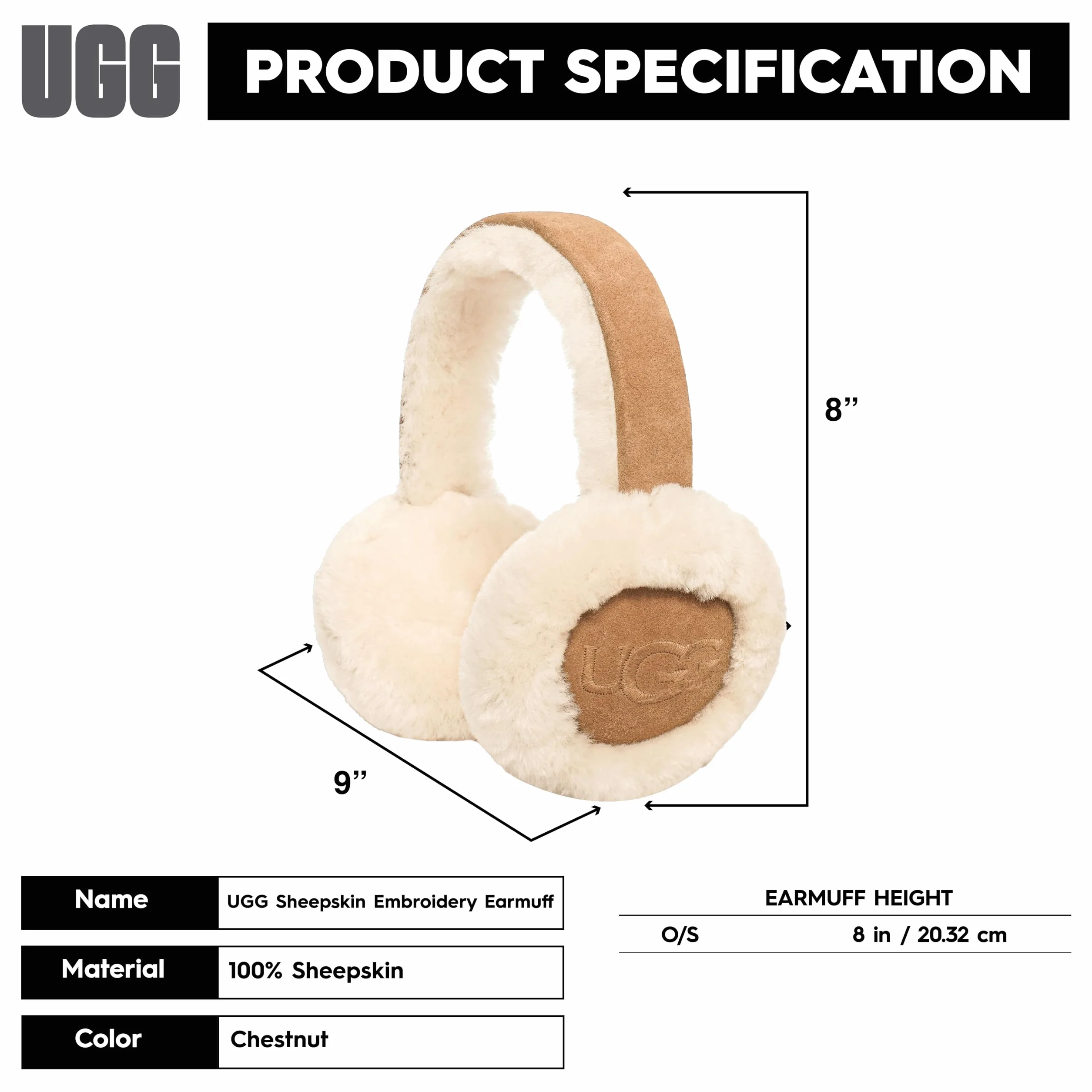 UGG Damskie nauszniki z haftowanym logo, kasztan, jeden rozmiar