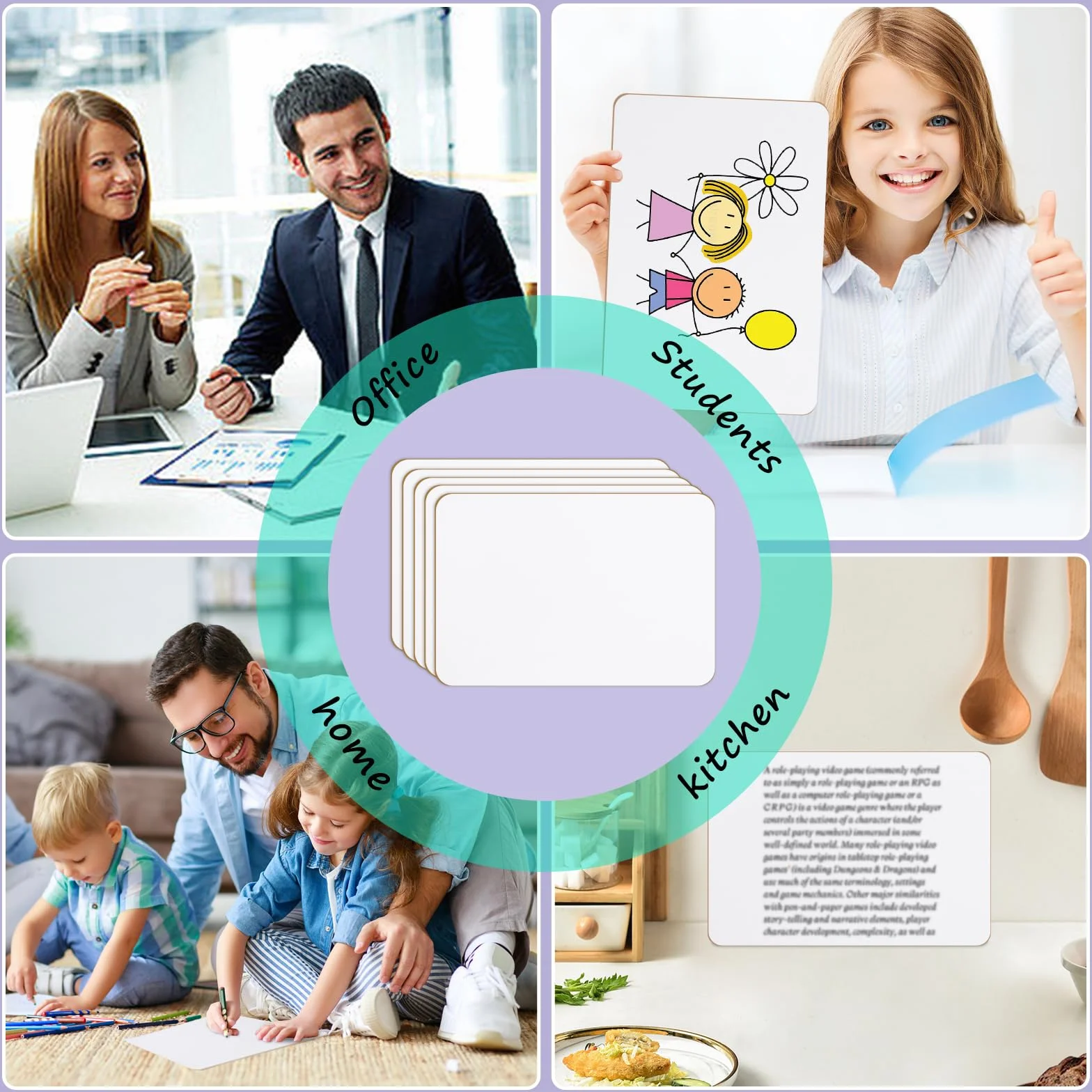 CRESZZLE Zestaw 2 małych tablic suchościeralnych – 20 x 30 cm dwustronne mini tablice suchościeralne z 2 pisakami i 2 gumkami – przenośne, trwałe białe tablice dla studentów, klasy, domu i biura