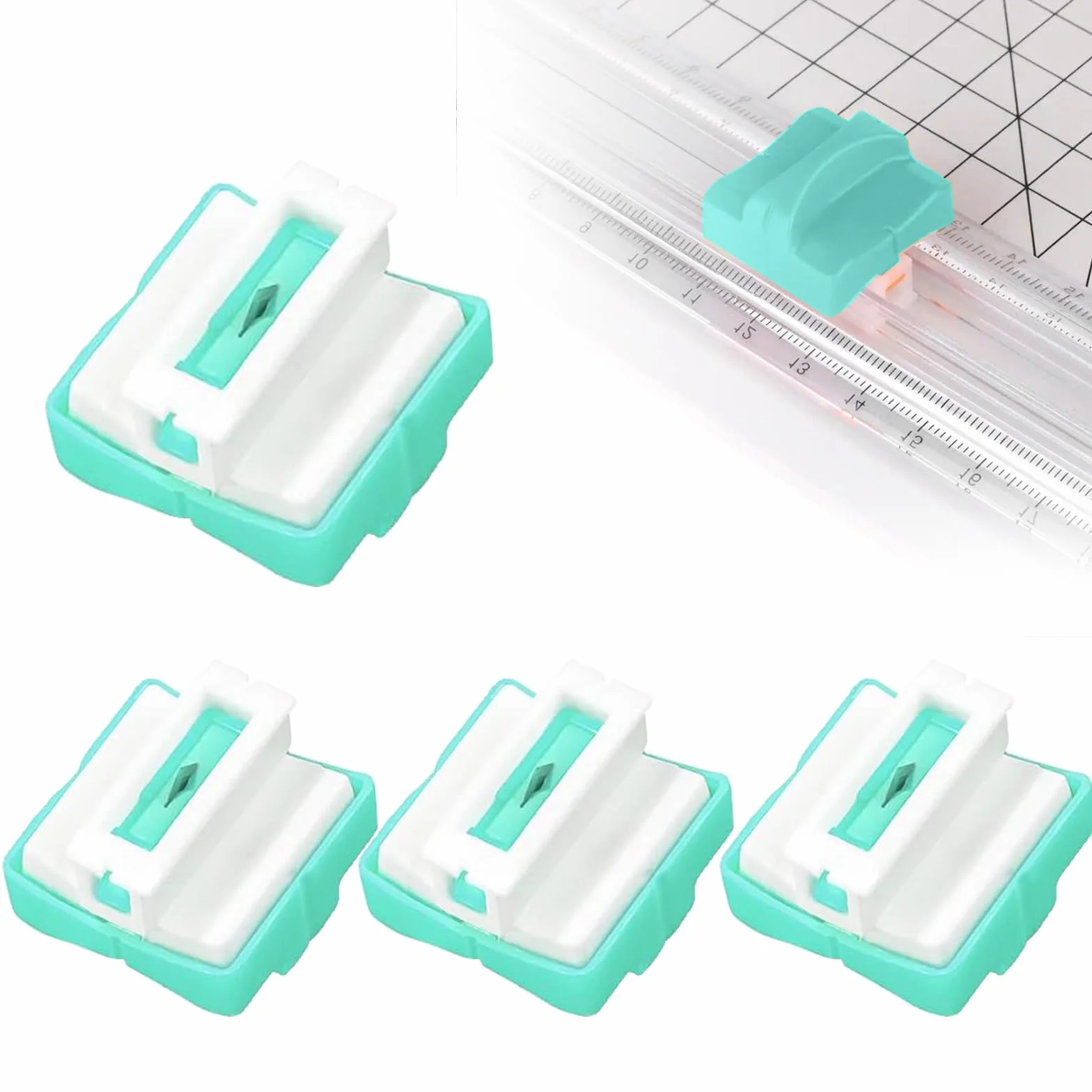 4 sztuki ostrzy do cięcia papieru z zabezpieczeniem bezpieczeństwa, ostrza do cięcia papieru, ostrza do cięcia papieru Surecut Plus z konstrukcją zabezpieczającą, wysoki profil, tytan, kolor zielony