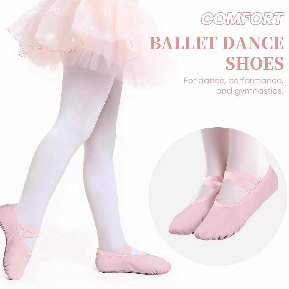 Buty baletowe dla dziewczynek – lekkie buty baletowe ze skórzaną podeszwą, różowe buty gimnastyczne dla dzieci z elastycznymi, skrzyżowanymi paskami, odpowiednie do jogi, baletu, tańca