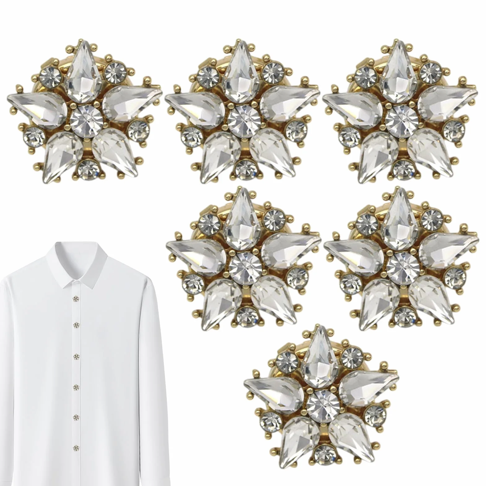 Flower Button Covers - Decorative Cufflinks, 6x Size Women Blouses Jeans with Elegant Design, Elegant Shine Covers, Metal Alloy Material, Accessory Button Cover for Weddings Meetings Parties Formal