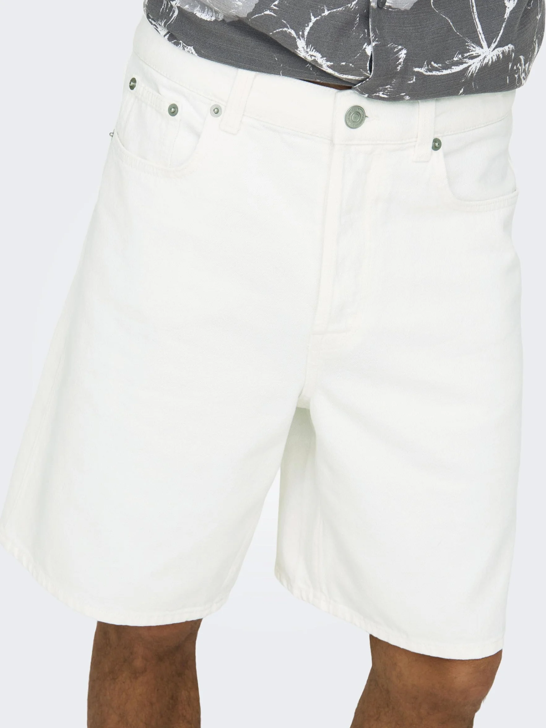 Only & Sons Onsfade Loose White 1662 Pim Dnm Shorts - Szorty jeansowe Mężczyźni