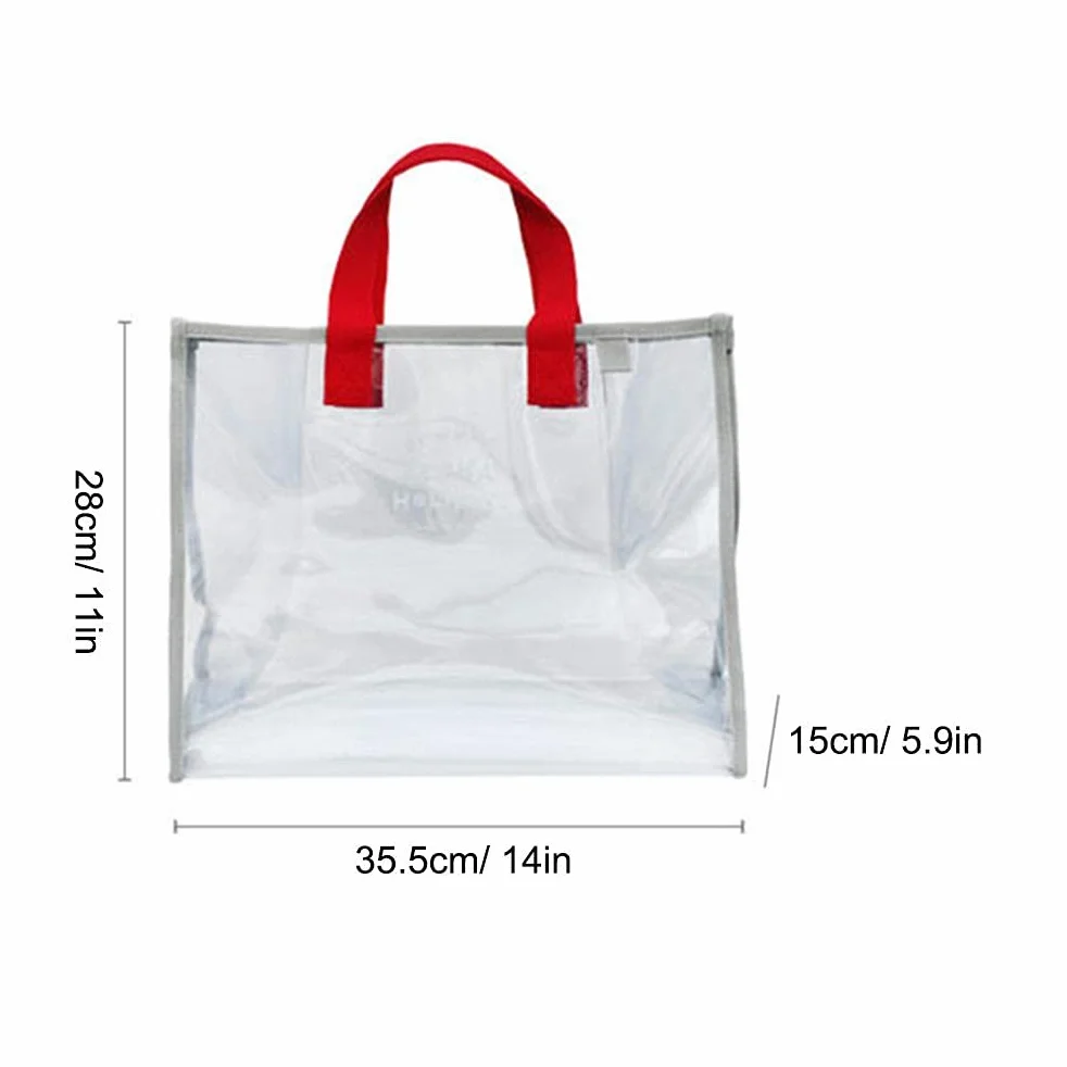 duża wodoodporna przezroczysta torba plażowa unisex, czerwono-szara, 35,5 x 28 x 15 cm, dla kobiet, nastolatków