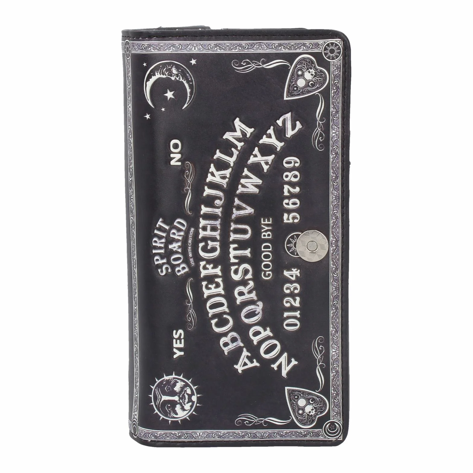 Nemesis Now Spirit Board Tłoczona torebka Ouija 19 cm, skóra PU, czarny, klasyczny czarno-biały wzór tablicy spirytusowej, magiczny i stylowy, piękne tłoczone detale