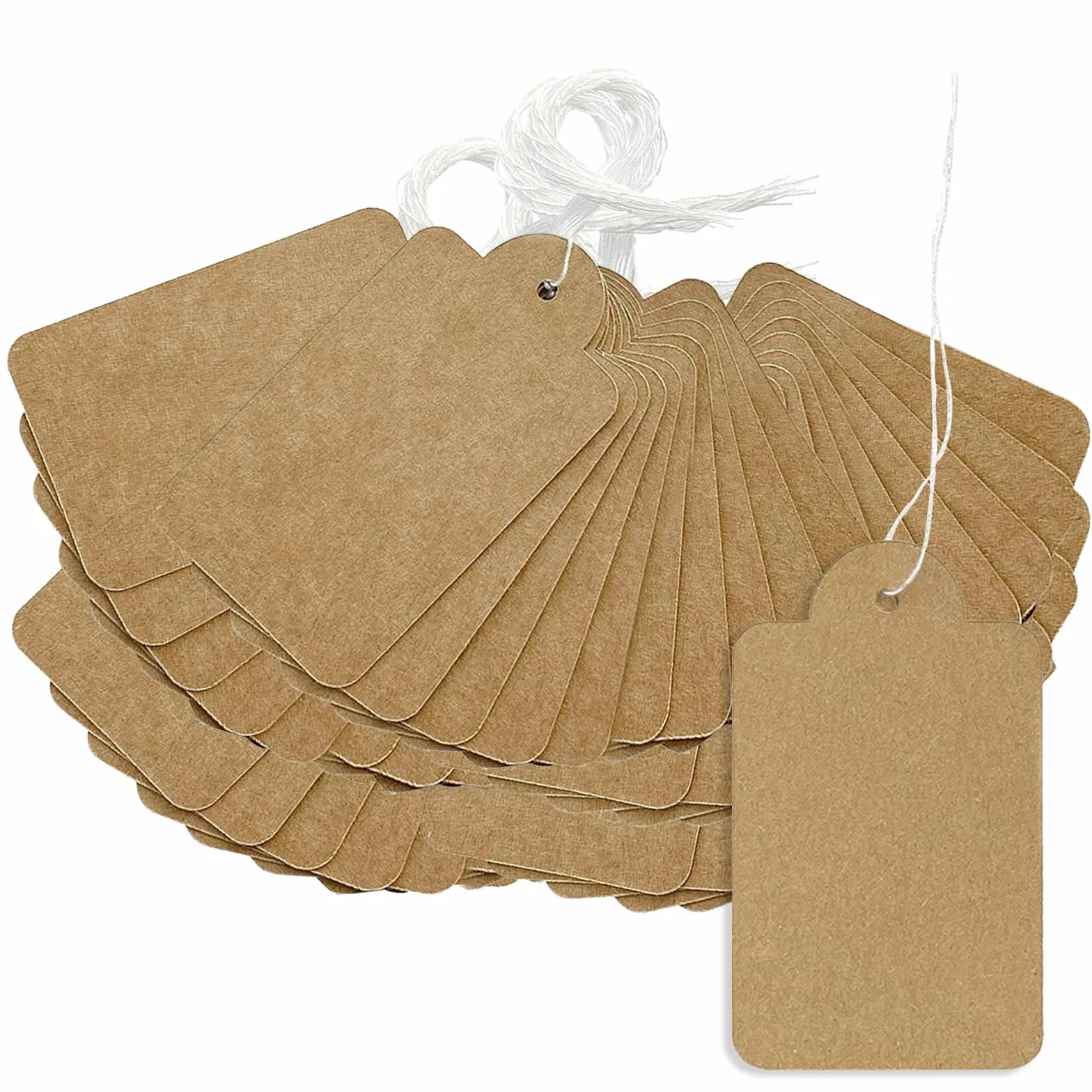 Metki cenowe ze sznurkiem, 500 szt. etykiet z papieru kraftowego, 35 x 22 mm, brązowa biżuteria, zawieszki cenowe, do ekspozycji, ubrań, biżuterii, prezentu, 500 szt