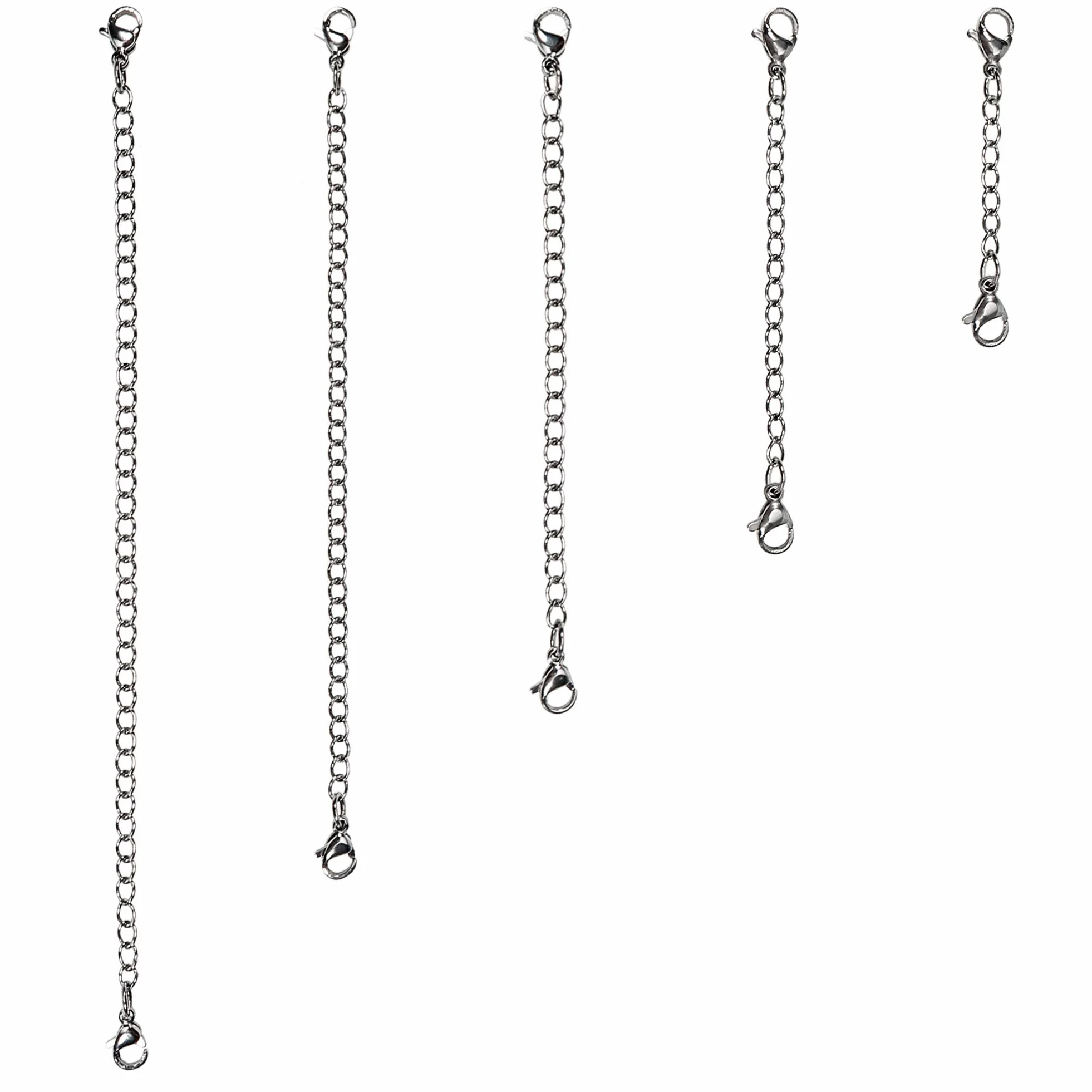 TOAOB 5 sztuk przedłużek do łańcuszka ze stali nierdzewnej, 5 rozmiarów, 5 cm, 7.5 cm, 10 cm, 12.5 cm, 15 cm, przedłużacz, łańcuszek przedłużający do produkcji biżuterii