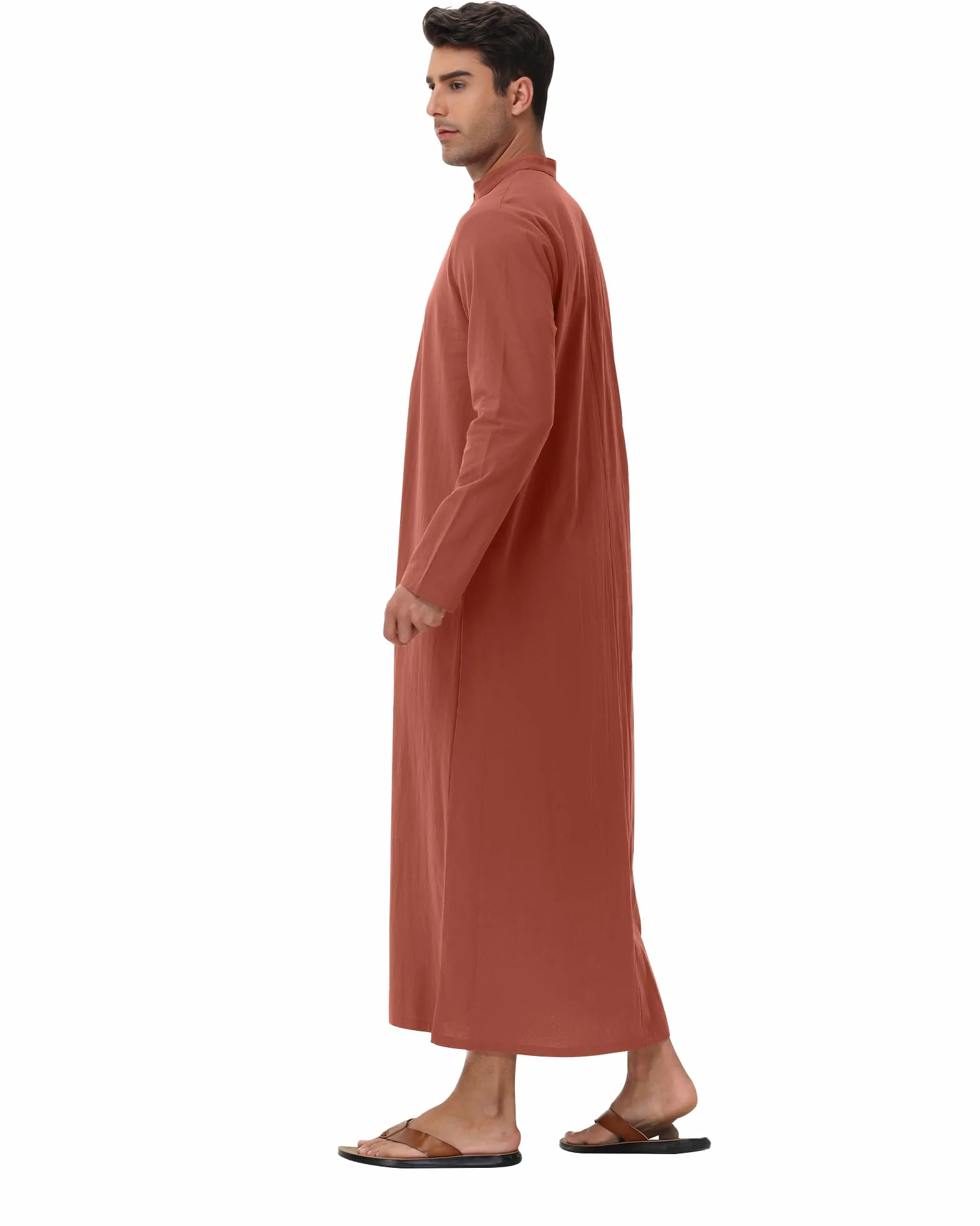 NANAMEEI Muzułmańska Qamis Męska Długi rękaw Djellaba Marokańska Abaya Caftan Sukienka z zapięciem na guziki Kołnierz Mao