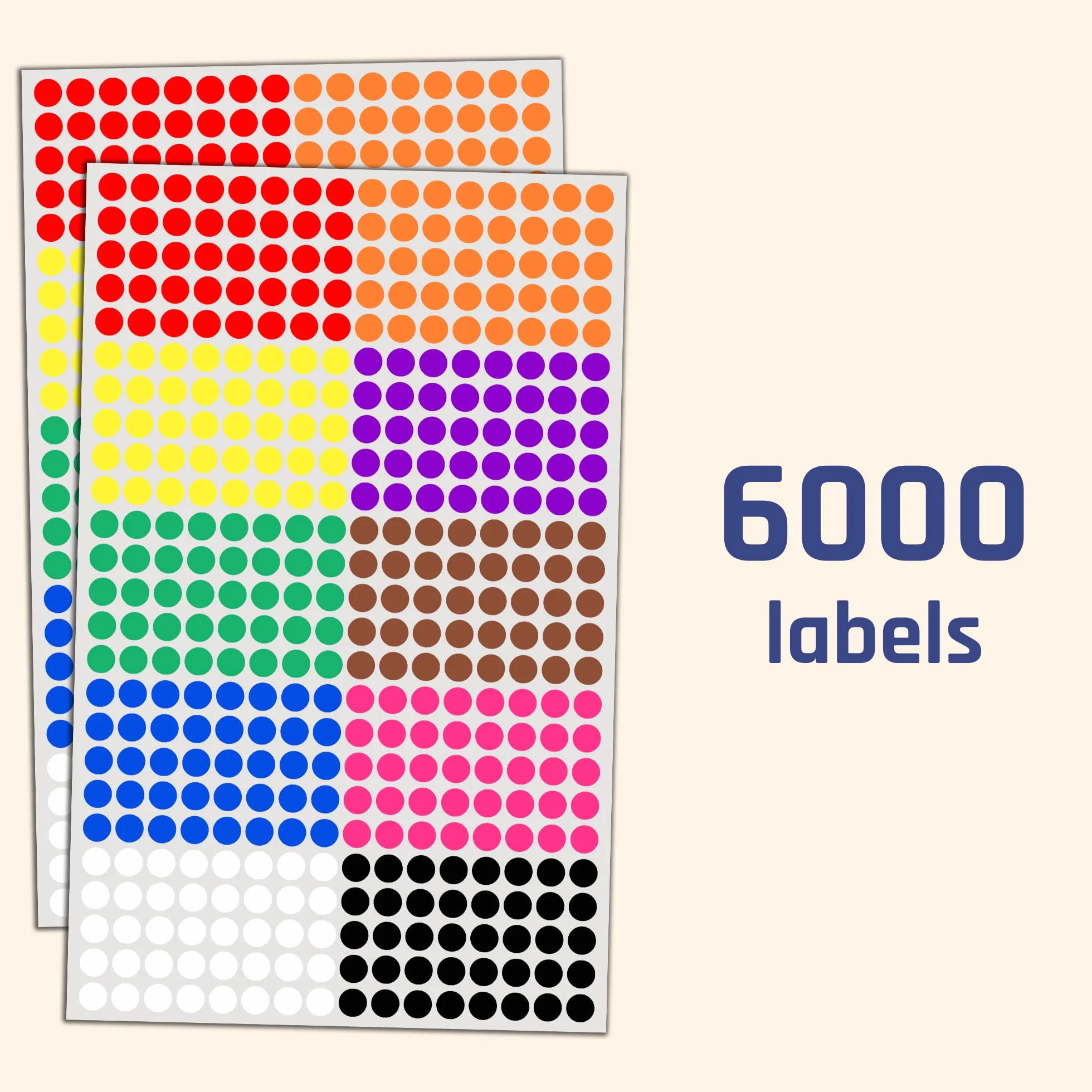 6000 Sztuk, 8 mm — Naklejki Samoprzylepne W Kolorowe Okrągłe Kropki O Średnicy - 10 Kolorów