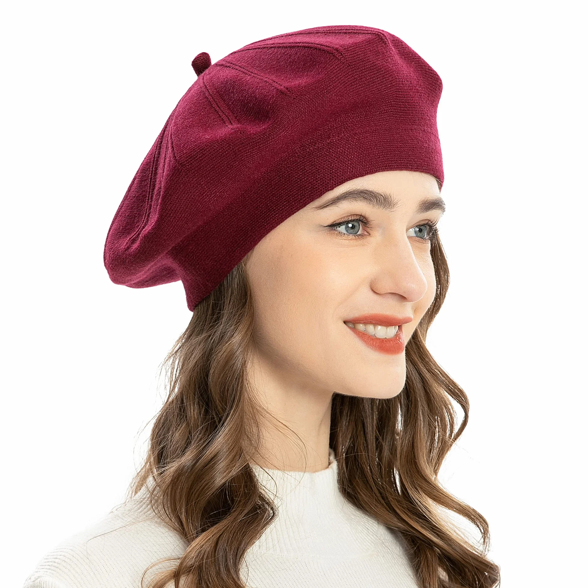 ZLYC Damski beret klasyczny, francuski, beret jednokolorowy, ciepły, burgund, jeden rozmiar