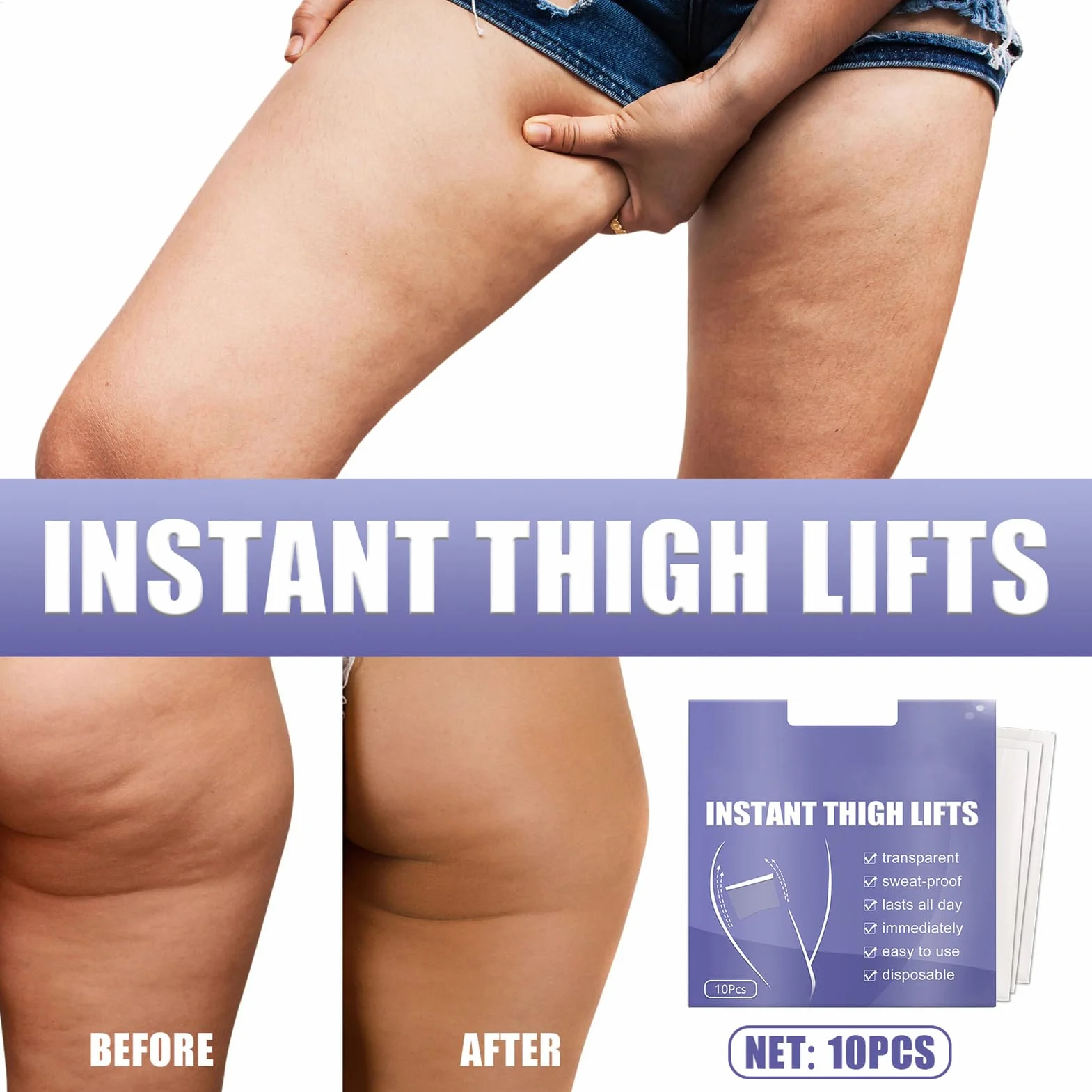 10 sztuk taśm do liftingu ud, natychmiastowe lifting antycellulitowy, anty-skręcające, niewidoczne naklejki do ujędrniania nóg, rozciągliwe, natychmiast zwiotczała skóra