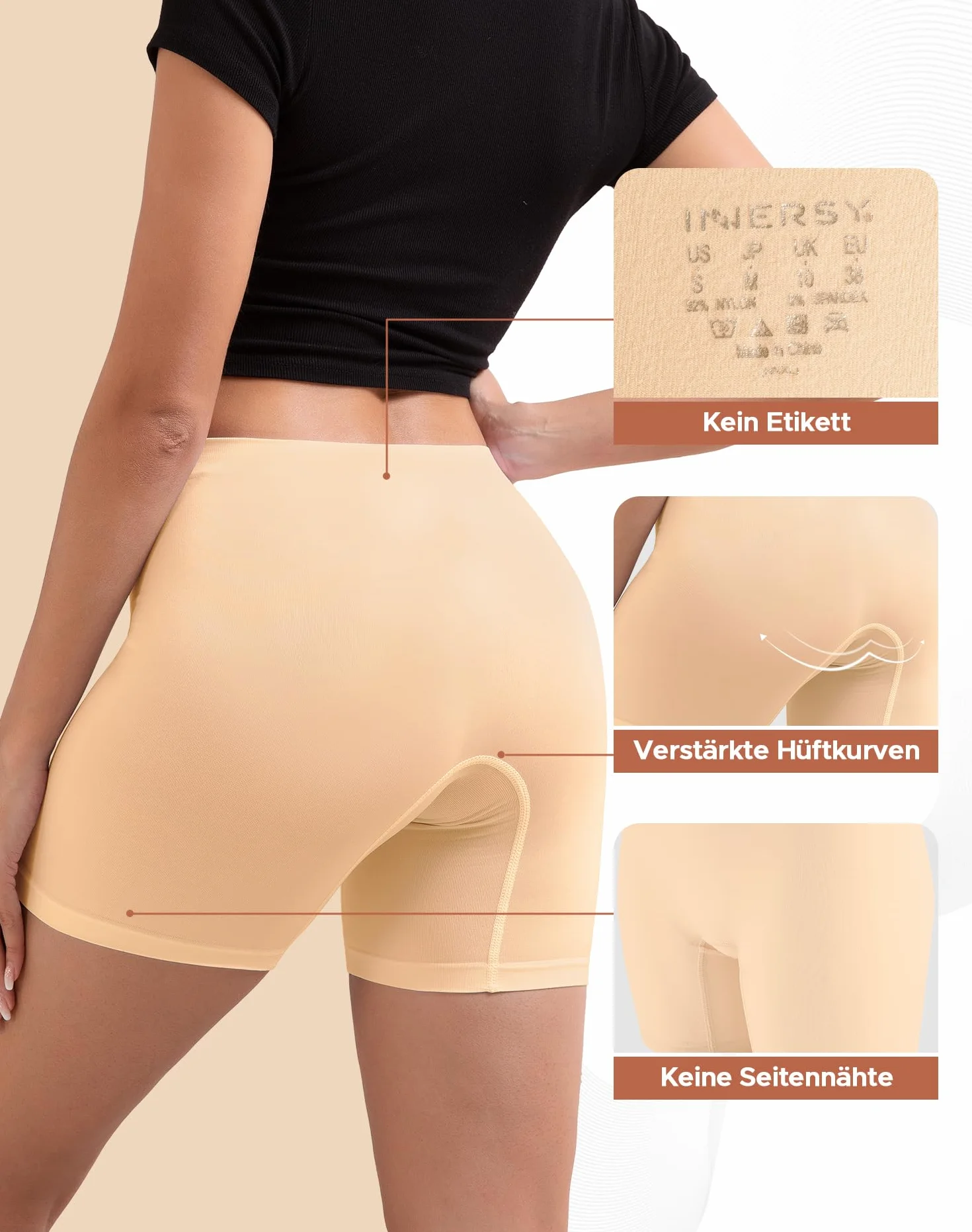 INNERSY Spodenki rowerowe damskie, krótkie legginsy pod sukienkę, anty-otarcia, bokserki sportowe, 2 sztuki w opakowaniu