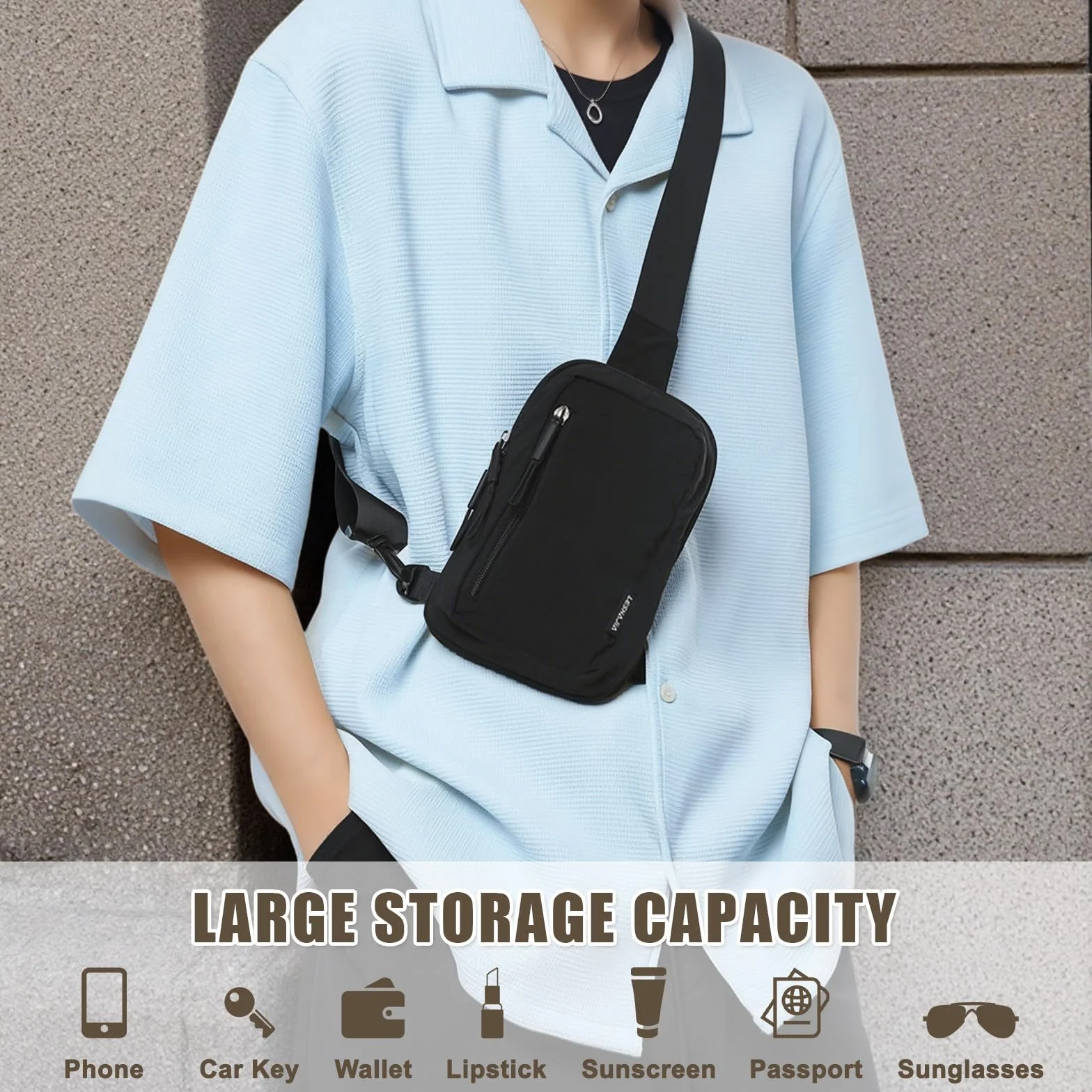 flintronic Torba na ramię, Sling Chest Crossbody Bag, Wodoodporna torba na ramię, Torba messenger, Torba na klatkę piersiową, Crossbag, dla mężczyzn i kobiet, do podróży, wędrówek, jazdy na rowerze