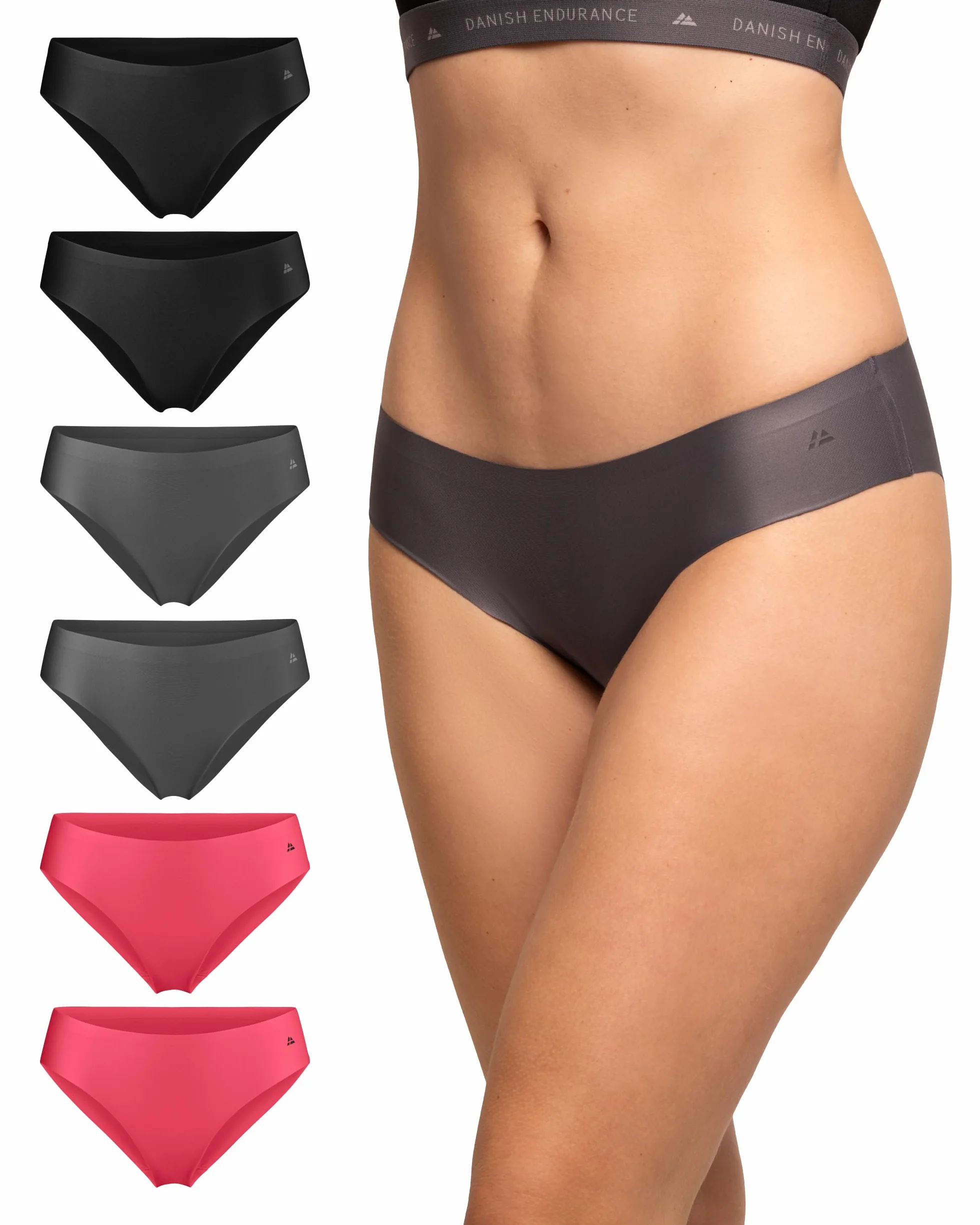 DANISH ENDURANCE Damskie Niewidoczne Figi Bikini, Sportowe Majtki, Niewidoczna Bielizna, Mikrofibra, 6-Pak