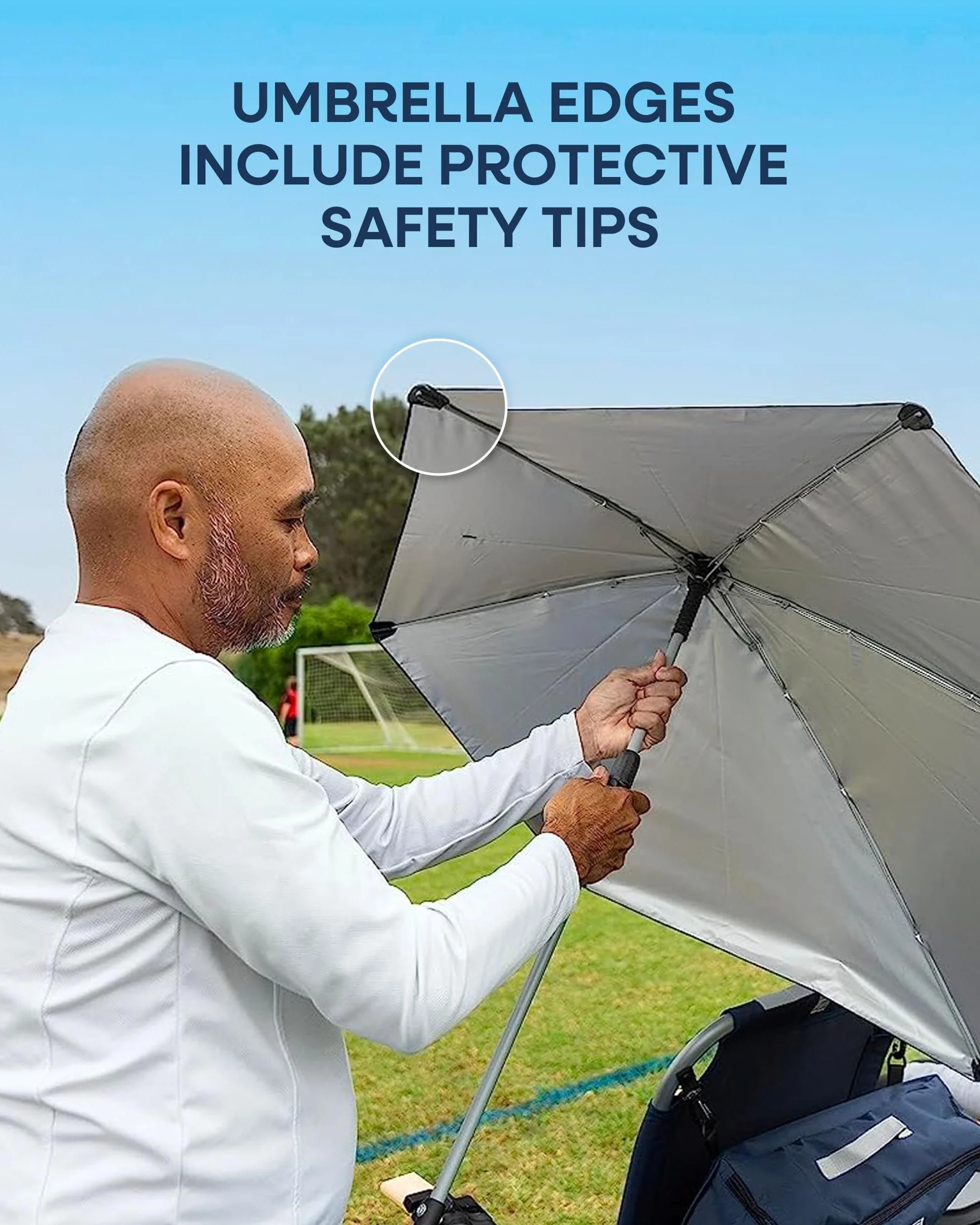 Versa-Brella UPF 50+ Parasol przeciwsłoneczny, przenośny, do sportu i aktywności na świeżym powietrzu, bezpieczny zacisk, obracany o 360 stopni dla maksymalnej ochrony, kompaktowy, z futerałem