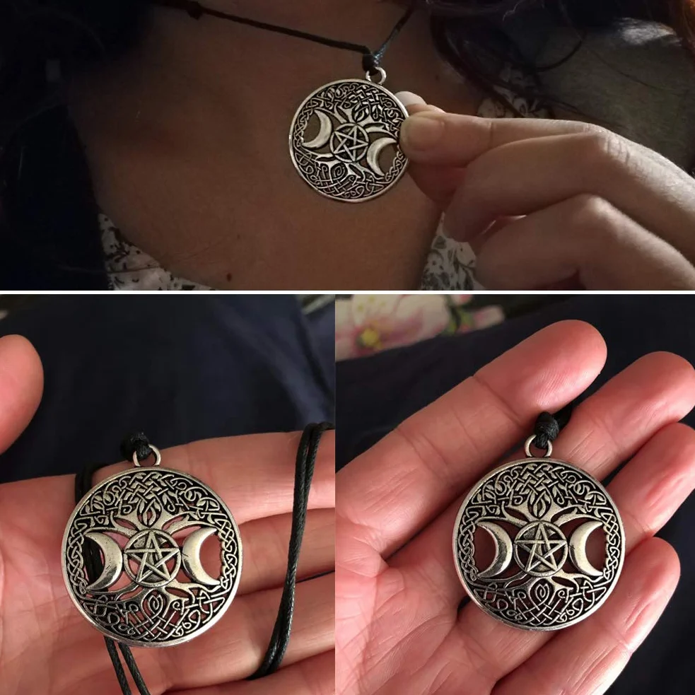 wisiorki damskie， Triple Moon Goddess Pendant Tree of Life Necklace Pentacle Pentagram Wiccan, Metal, unknow