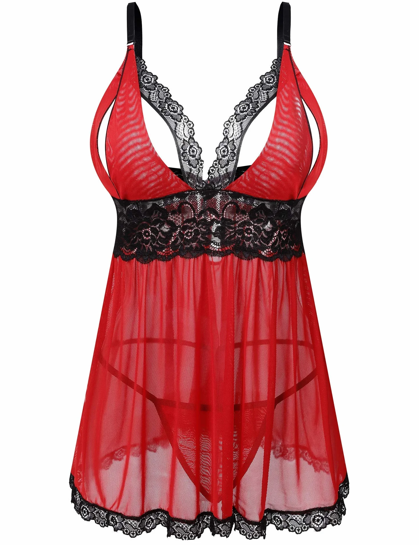 EVELIFE Damska seksowna sukienka babydoll plus size koronkowa bielizna babydoll koszulka bielizna nocna zestaw bielizny ze stringami