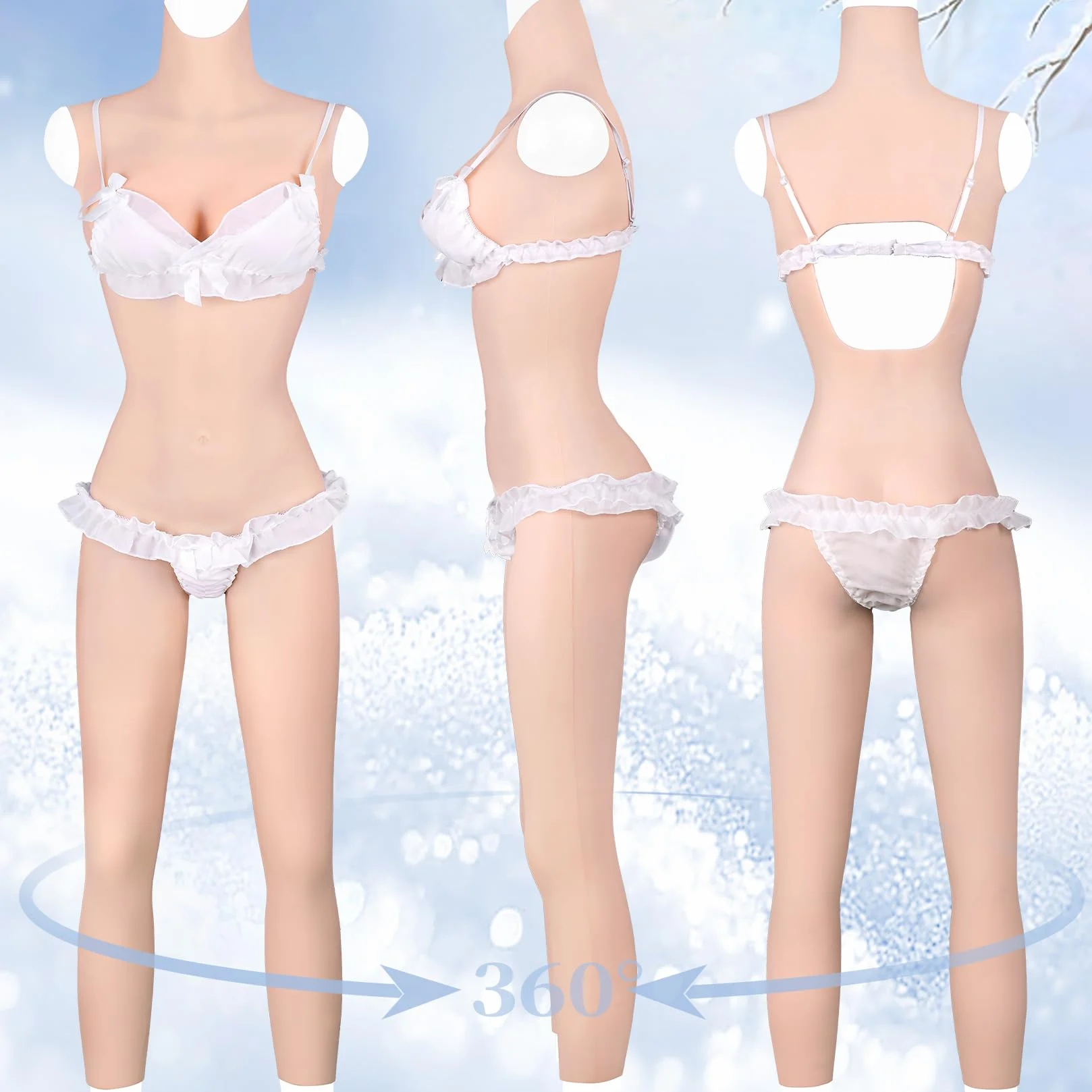 Silikonowy Body Transpłciowy Styl Spodnie 7/8 z Dekoltem Okrągłym Kobieca Sylwetka z Sztuczną Rurką i Otworem do Długotrwałego Użytkowania