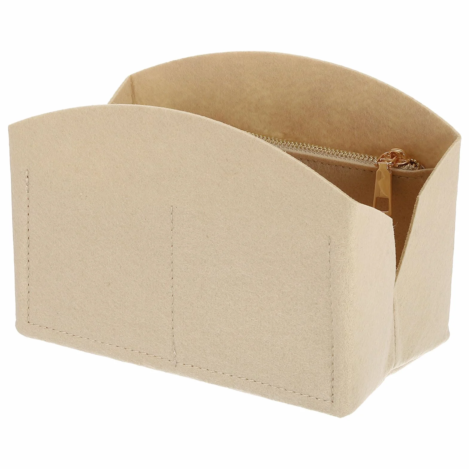 QUARKZMAN Wkład organizera kieszonkowego, przenośne kieszenie filcowe z metalowym zamkiem błyskawicznym, wieloma przegródkami, wyściółka kieszonkowa na wypukły Satchel (20 cm x 10 cm x 14 cm, beżowy