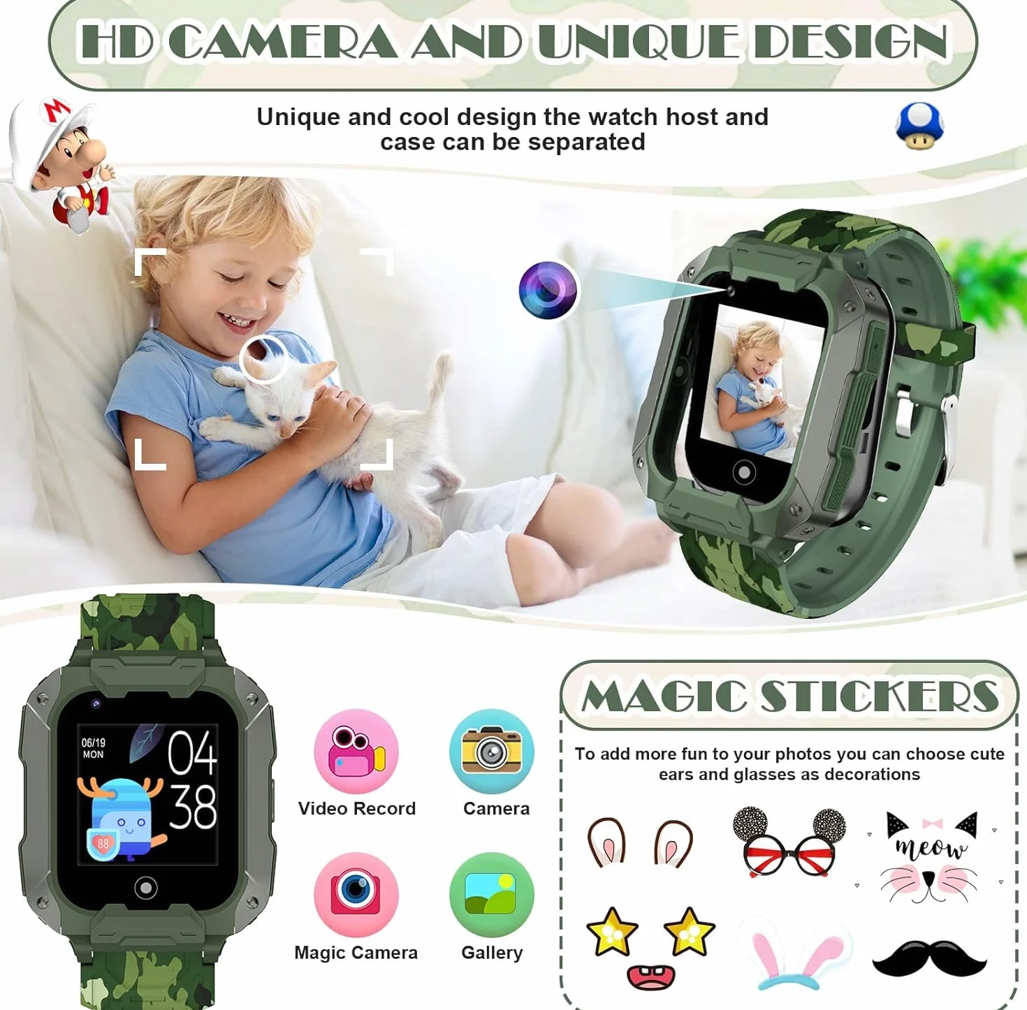 OKYUK Smartwatch 4G dla dzieci – zegarek chłopięcy i dziewczęcy z trackerem GPS, 2-drożne połączenia, rozmowy głosowe i wideo, SOS WLAN, modny smartwatch na urodziny studenta