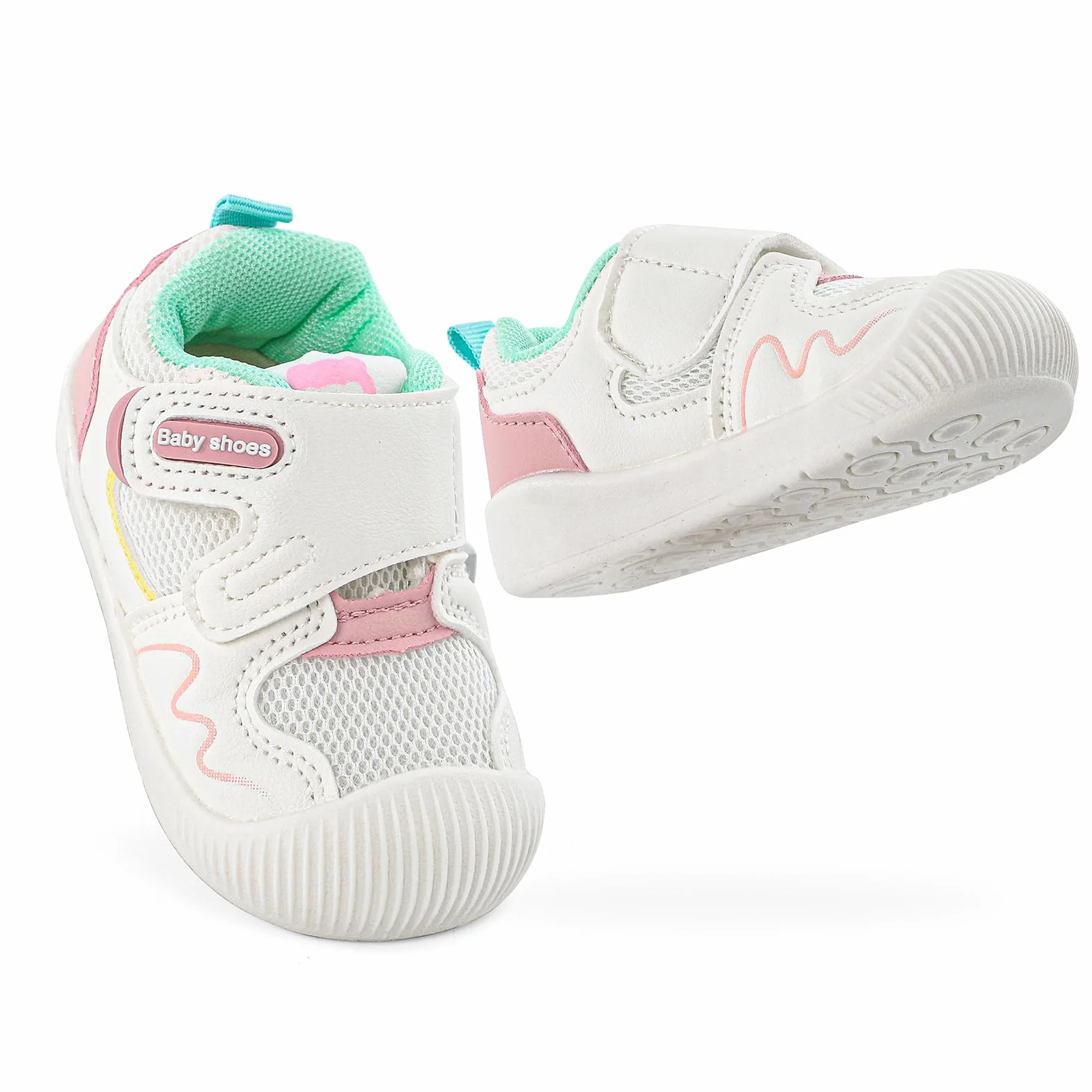 LACOFIA Buty niemowlęce dla dziewcząt i chłopców, buty do nauki chodzenia, z antypoślizgową gumową podeszwą, oddychające buty dla małych dzieci