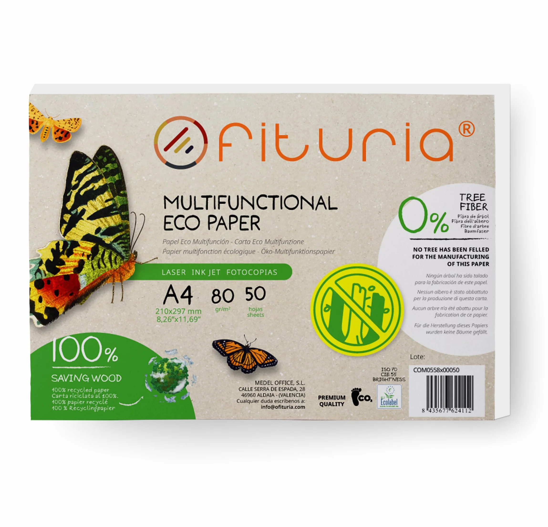 Papier z recyklingu A4, 80 g, 50 arkuszy w 100% z papieru z recyklingu, opakowanie z papieru z recyklingu, DIN A4, naturalny kolor, nadaje się do drukarek laserowych i atramentowych, Ofituria (50