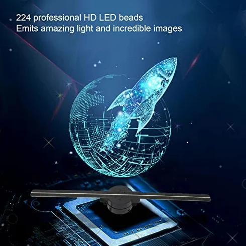 Maszyna Reklamowa z projekcją 3D, HD 3D 224 szt. Koraliki LED 2 Liście Wentylatora Wentylator z Hologramem 3D, Obrazy Obrotowe LED 2000x224 Wielofunkcyjny Projektor Hologramowy