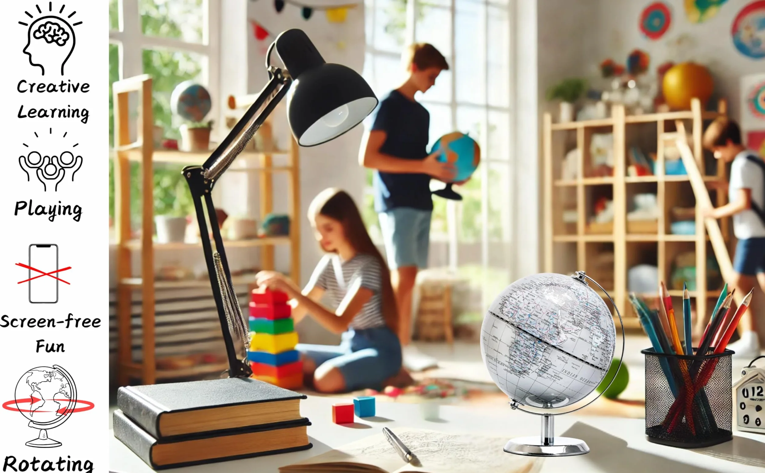 14 cm globus świata srebrny - mini globus edukacyjny/geograficzny/nowoczesna dekoracja biurka - łuk i podstawa ze stali nierdzewnej - srebrnoszary