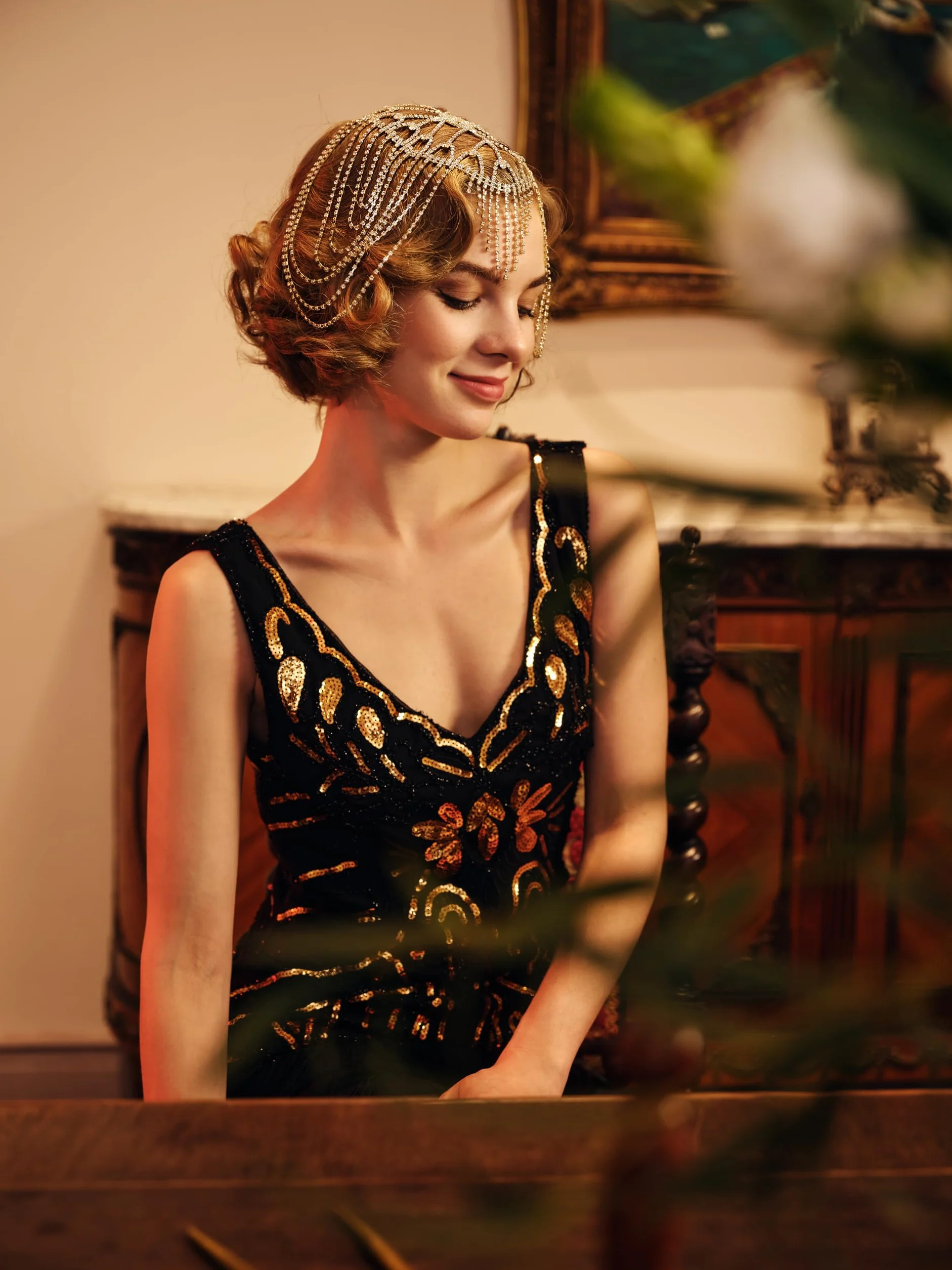 BABEYOND Damska sukienka z klapką, lata 20., wysadzana perłami, frędzle, sukienka Wielki Gatsby
