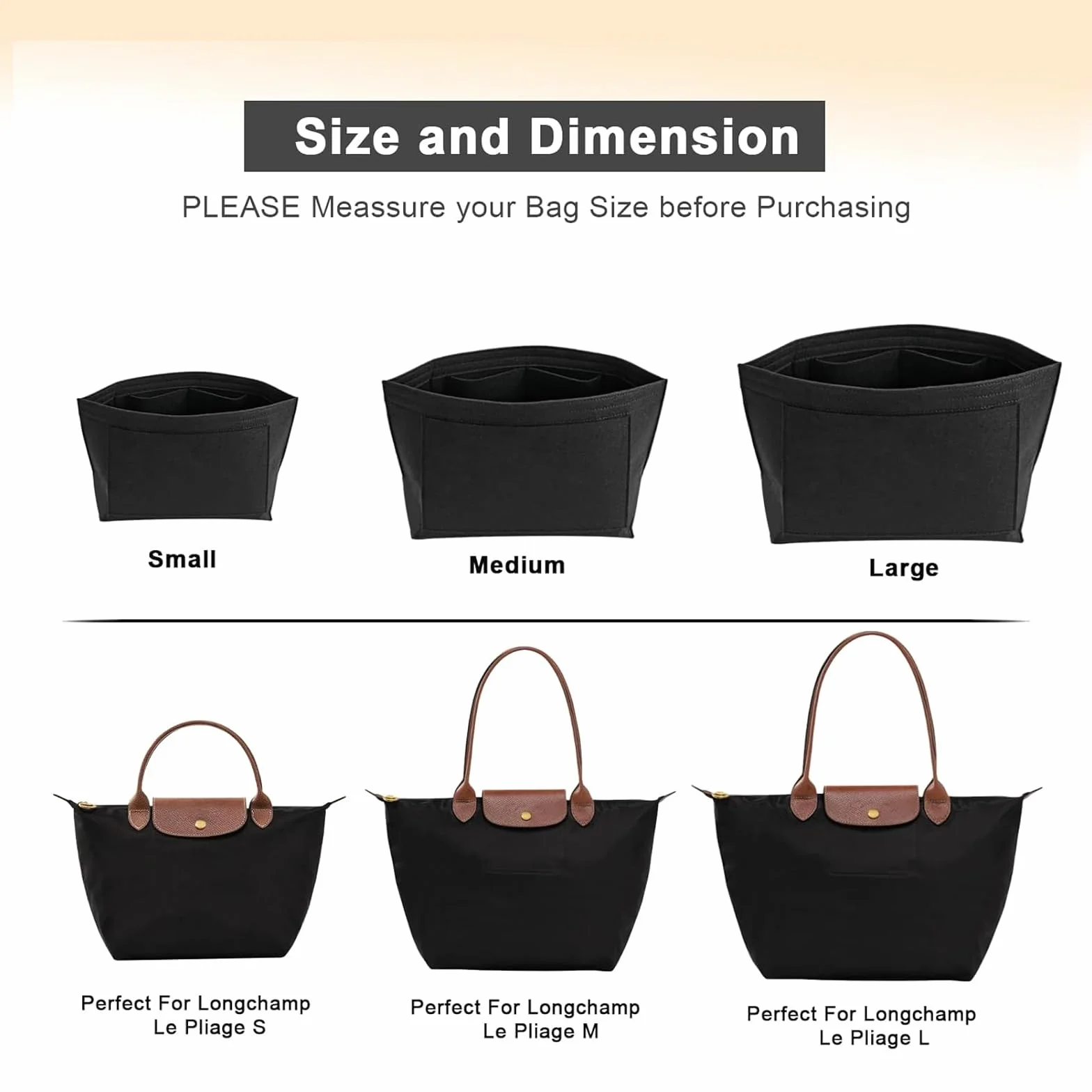 LOUKAYCCI Filcowy organizer do torby Longchamp Le Pliage L, czarny