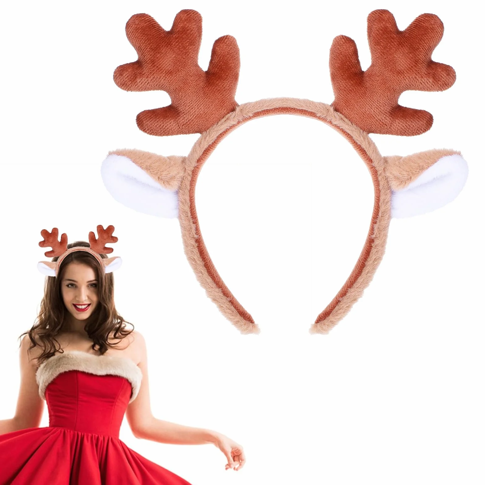 Opaska na głowę z porożem renifera, puszyste zwierzę, jelenie, opaska na głowę, Boże Narodzenie, Halloween, impreza, cosplay, kostium, akcesoria