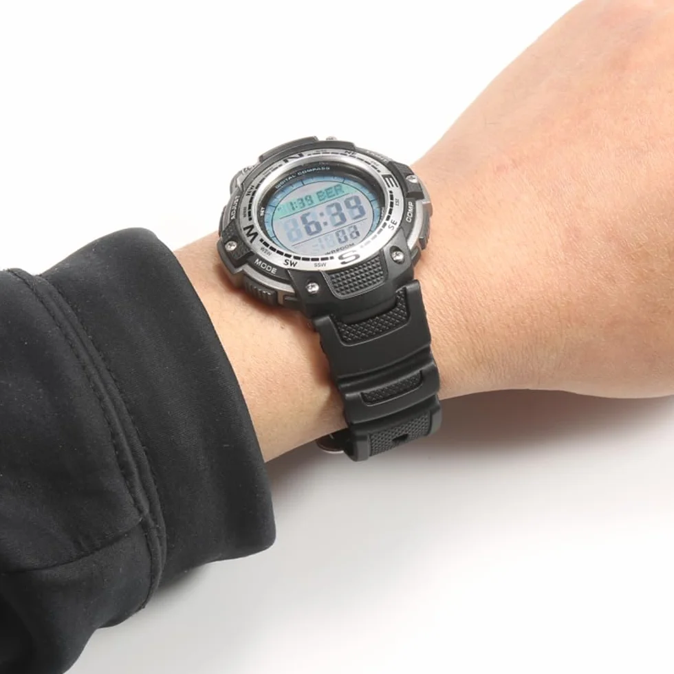 Zamiennik paska do zegarka z żywicy, wodoodporny sportowy pasek do zegarka SGW-100, Czarna klamra, 22mm, 1